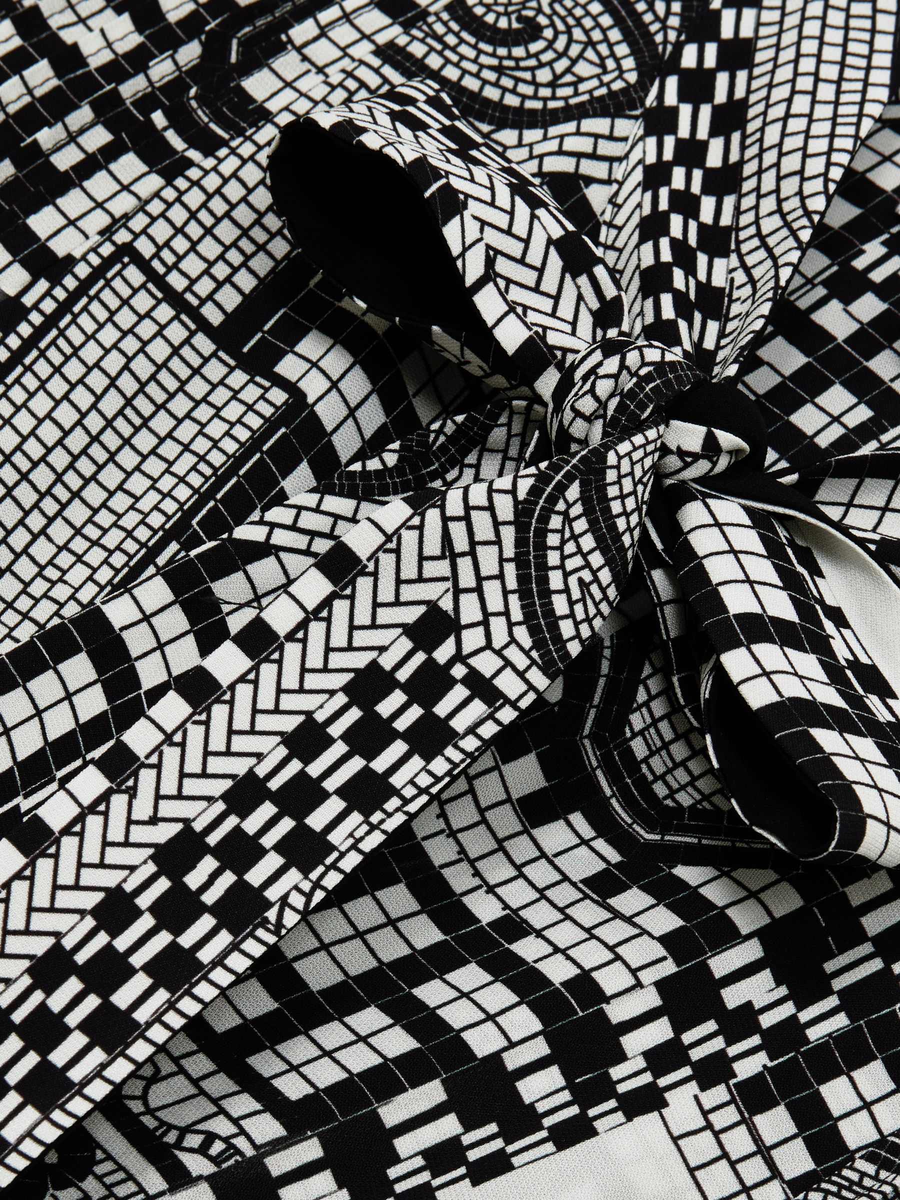 Geometric-Print Tie-Neck Dress in Black/Ivory - image 5