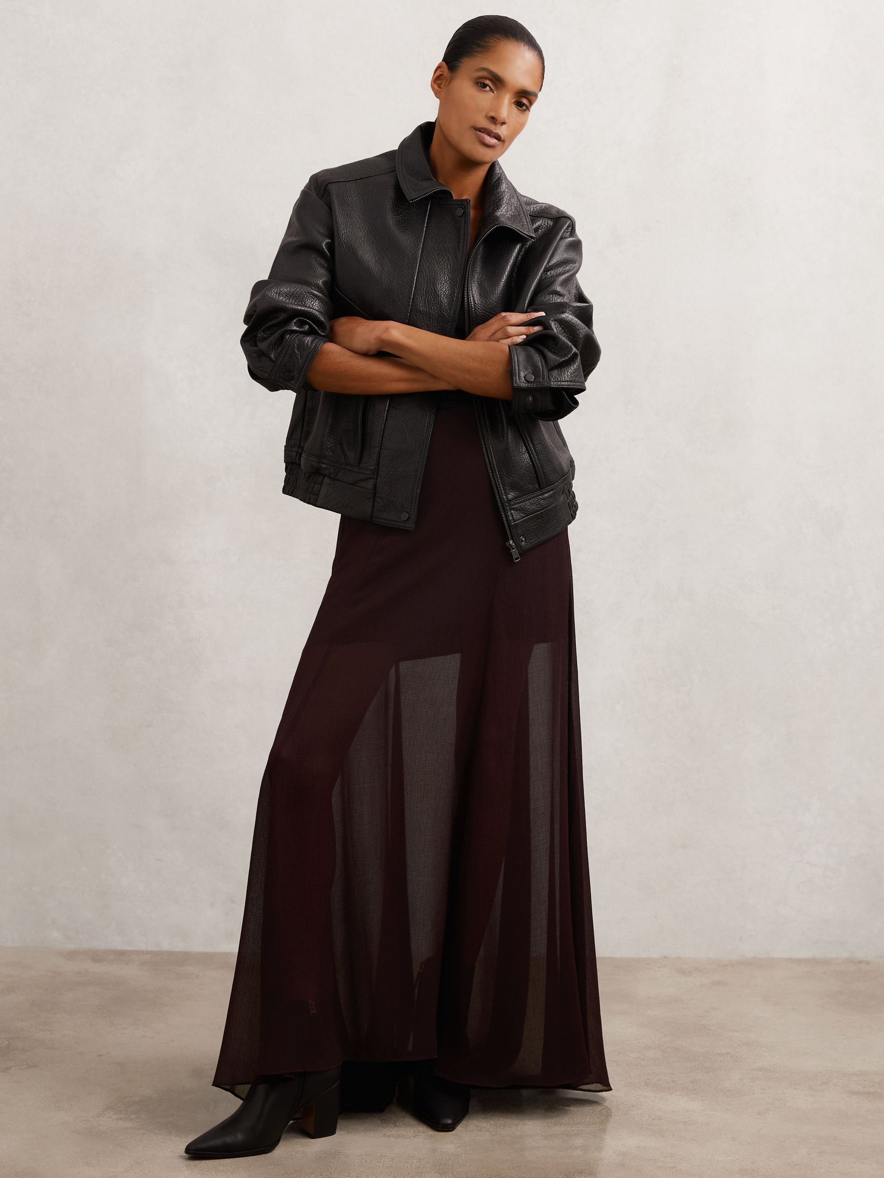 Sheer Textured Maxi Skirt in Chocolate Brown - Image 3 of 7