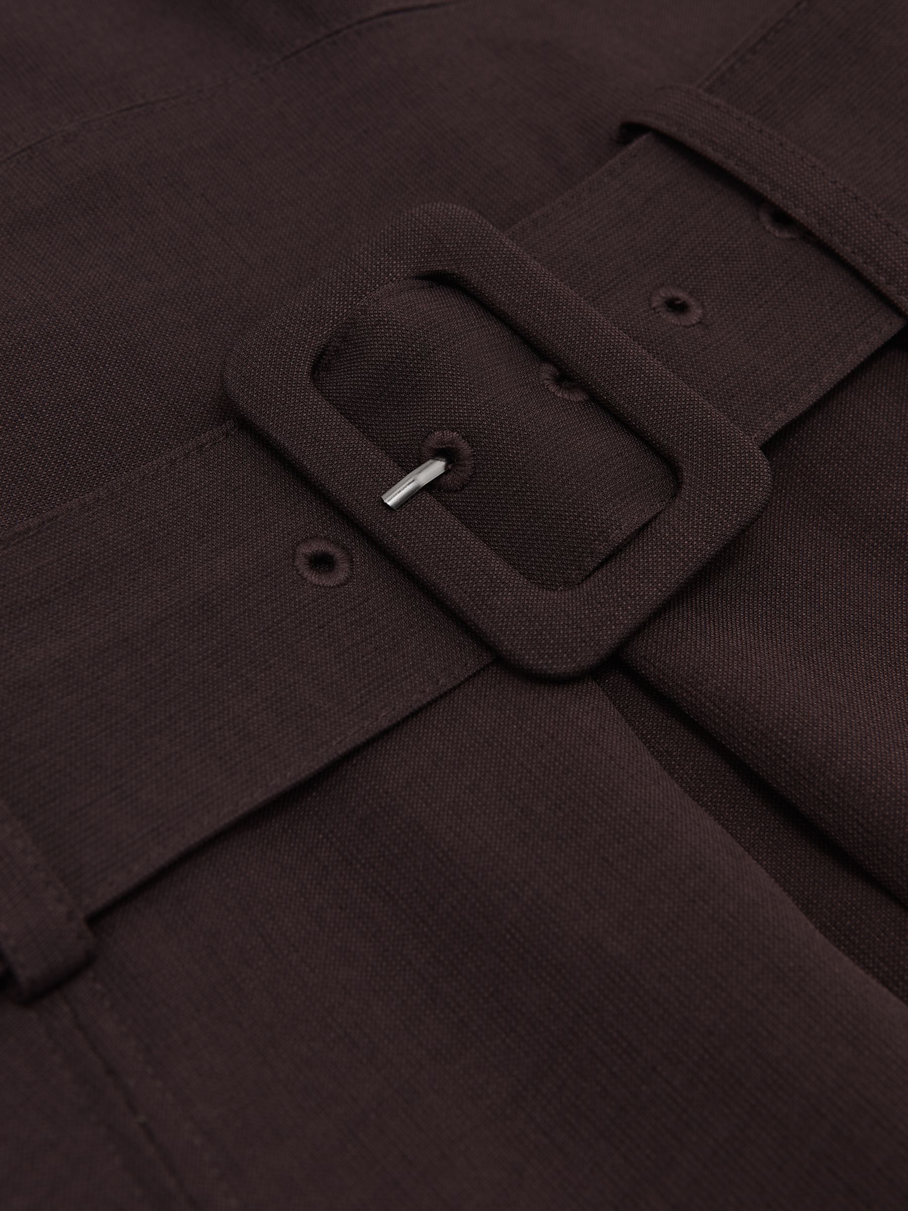 Petite Mesh-Panel Belted Pleated Midi Dress in Burgundy - Image 6 of 7