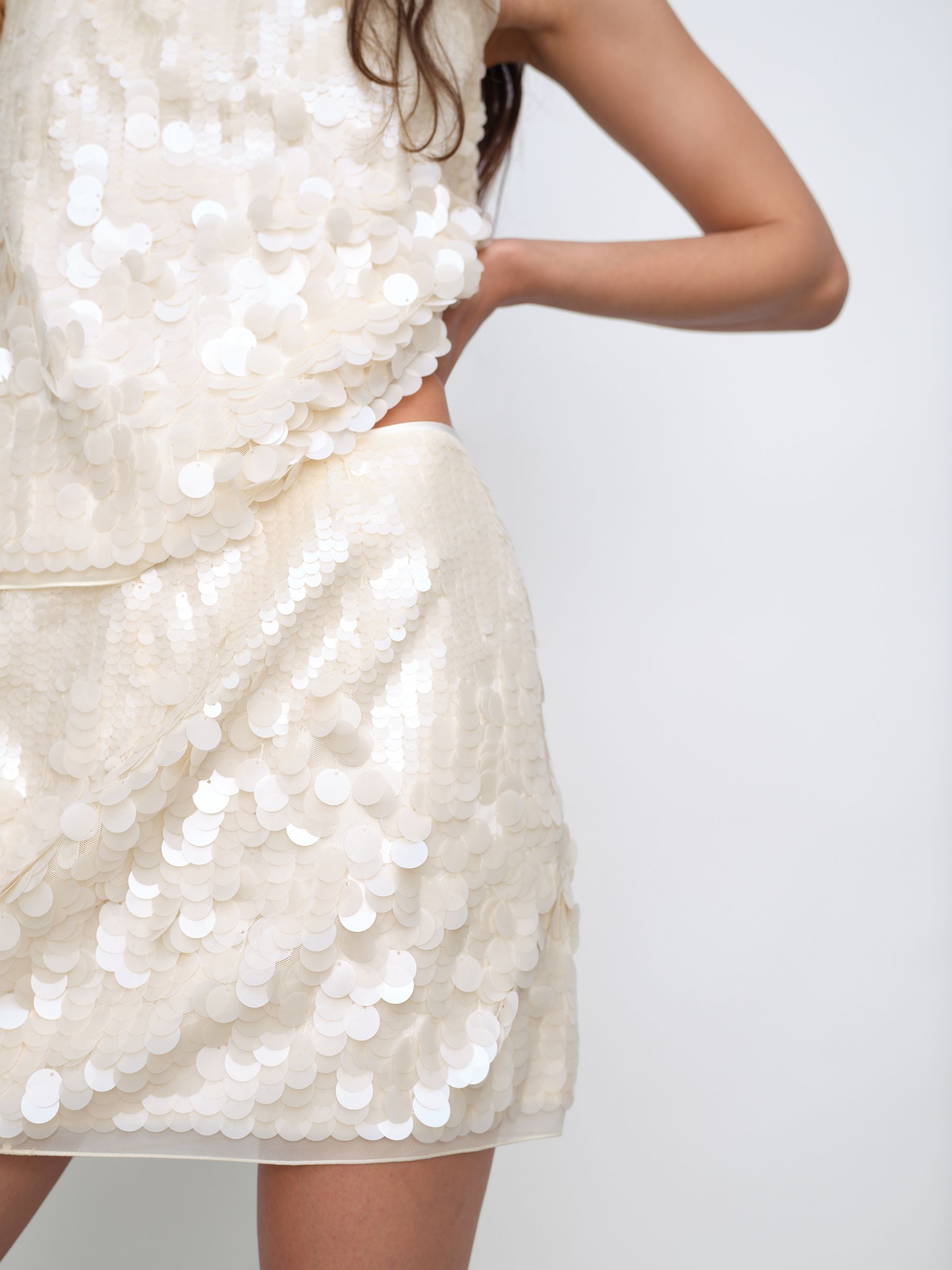 Sequin Mini Skirt in Cream - Image 6 of 8