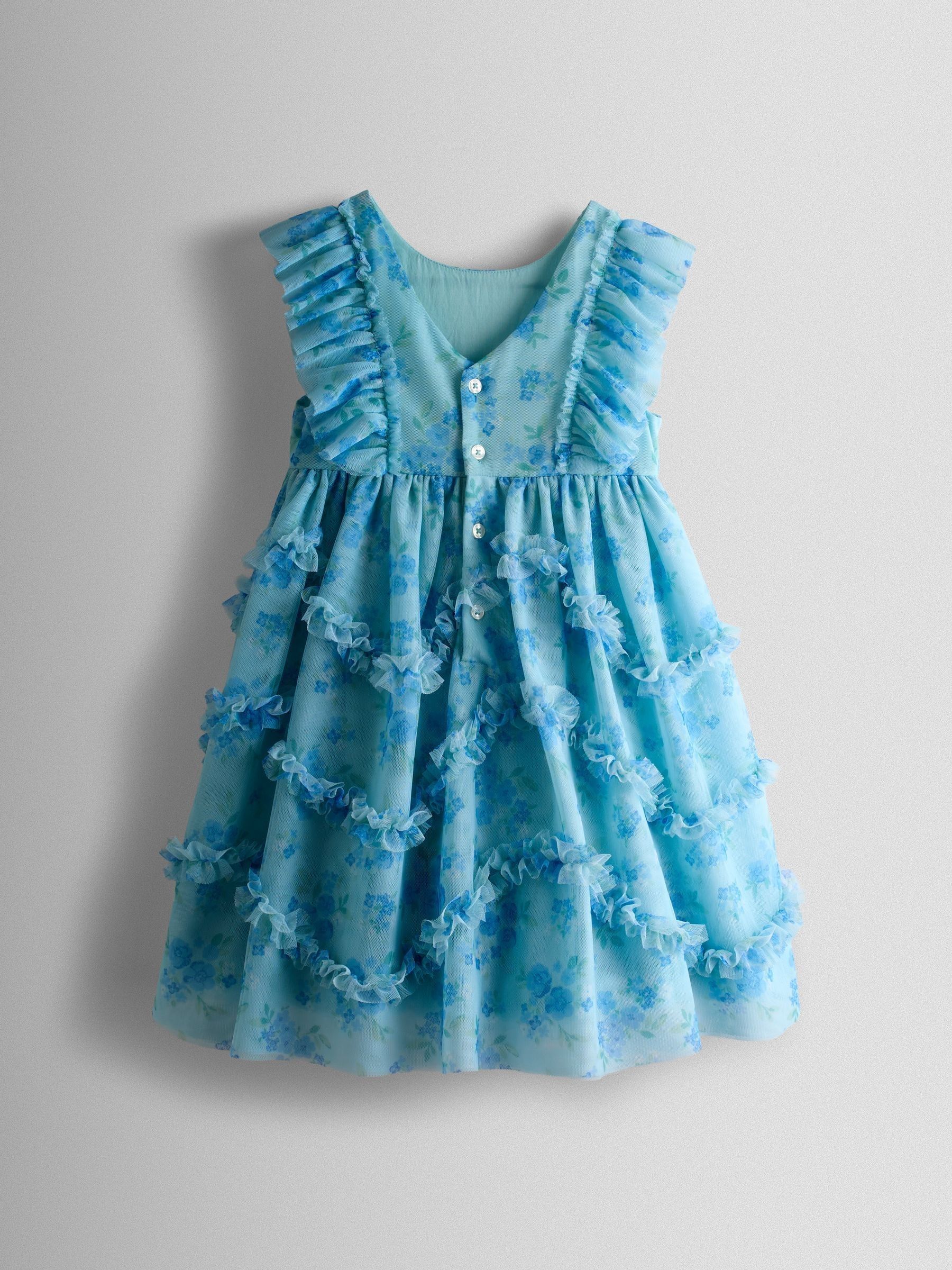 Bright Blue Tulle Ruffle Party Dress - Image 2 of 4 Bright Blue Tulle Ruffle Party Dress - Image 2 of 4