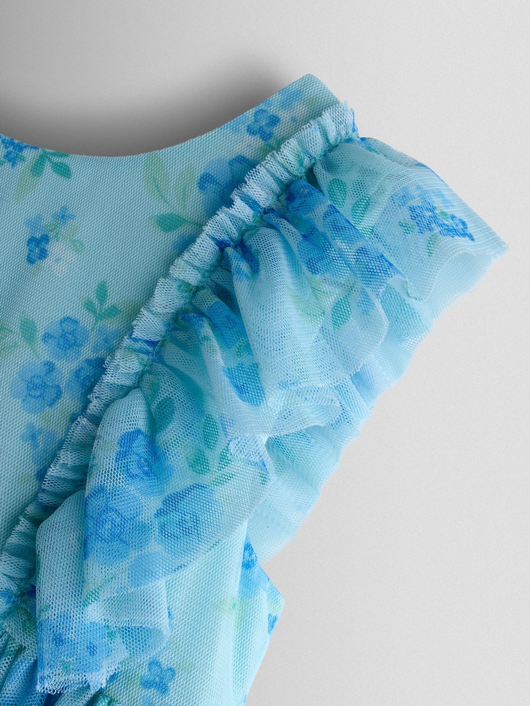 Bright Blue Tulle Ruffle Party Dress - Image 3 of 4