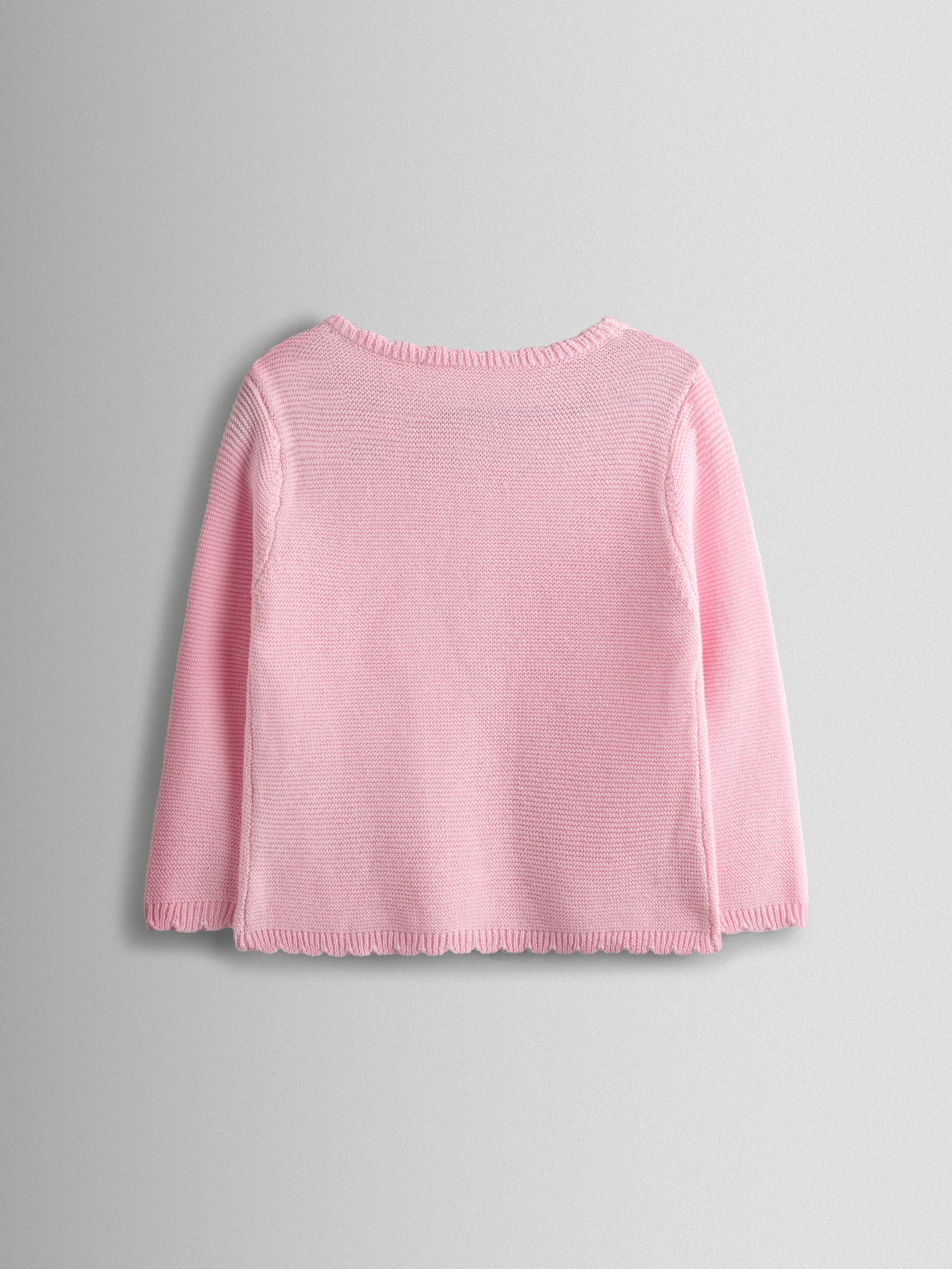 Light Pink Classic Cotton Scallop Cardigan - Image 2 of 3 Light Pink Classic Cotton Scallop Cardigan - Image 2 of 3