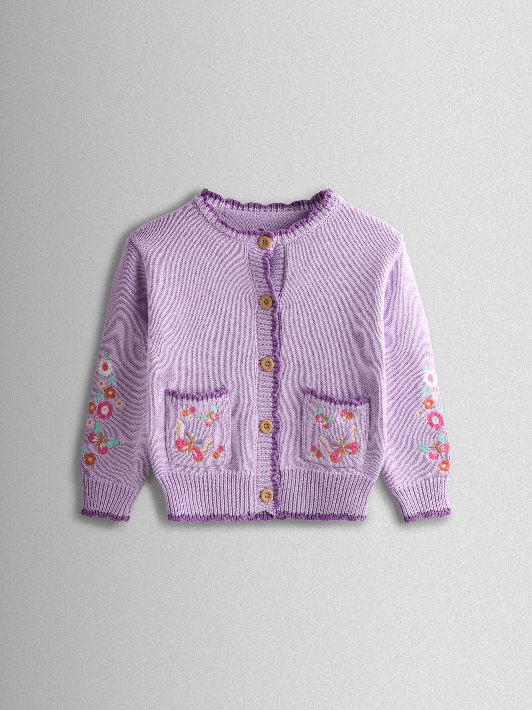 Lilac Scallop Edge Embroidered Pocket Cardigan - Image 1 of 4