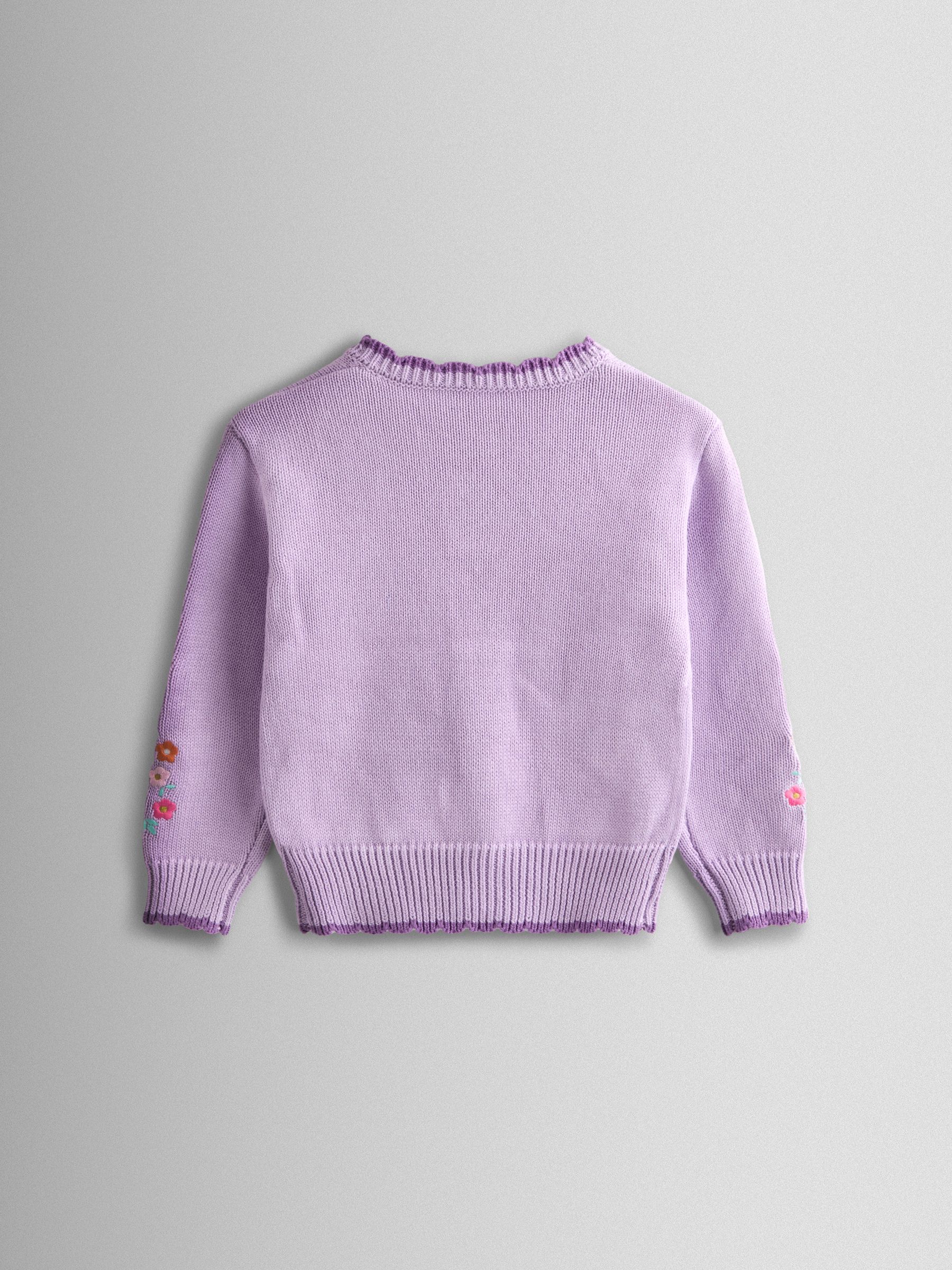 Lilac Scallop Edge Embroidered Pocket Cardigan - Image 2 of 4