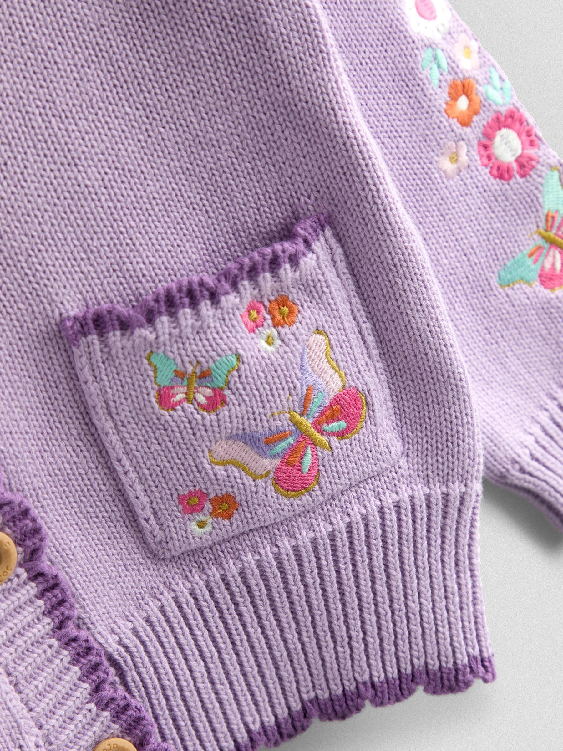 Lilac Scallop Edge Embroidered Pocket Cardigan - Image 3 of 4