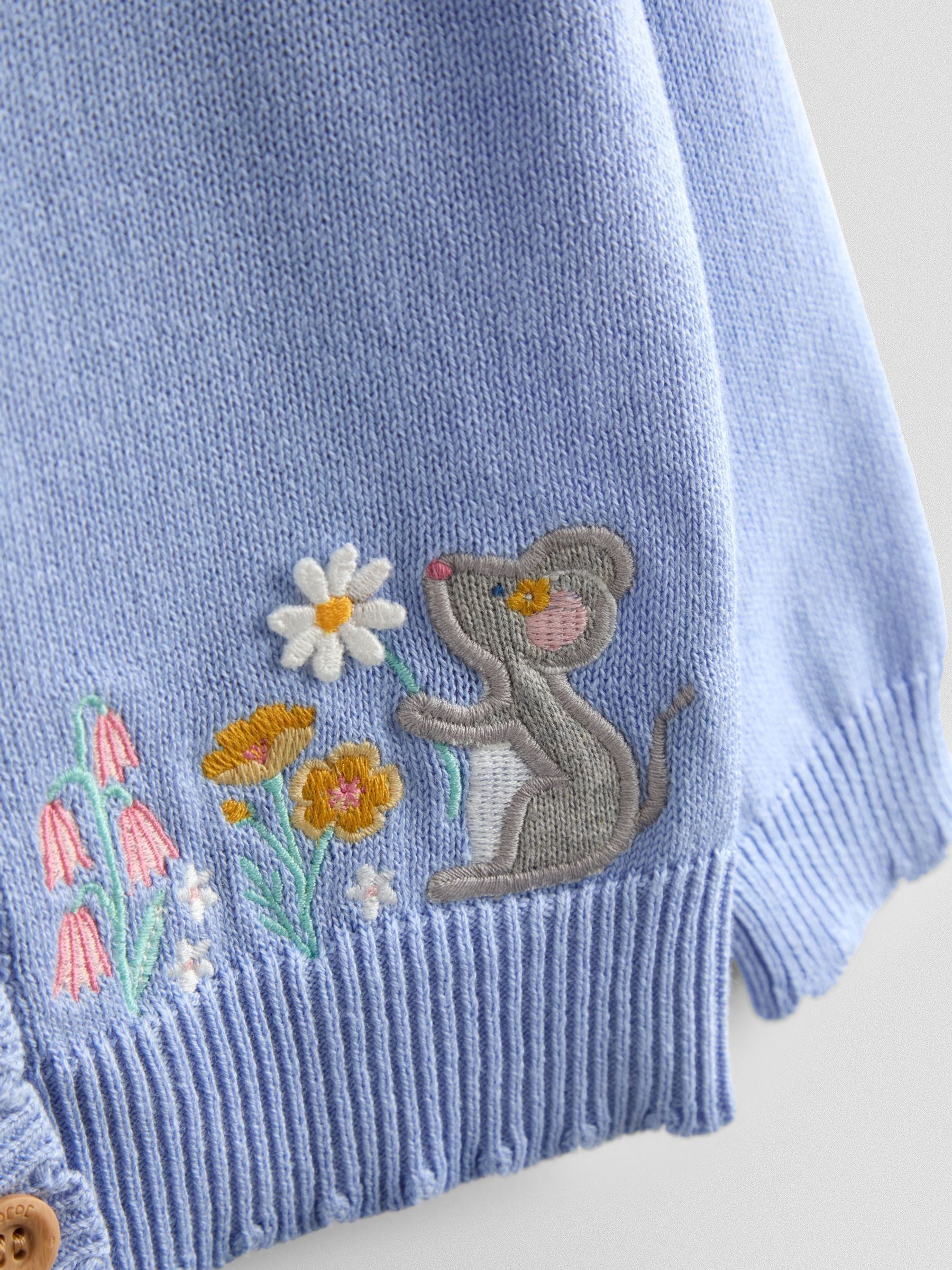 Mid Blue Mouse and Flower Embroidered Cardigan - Image 4 of 4