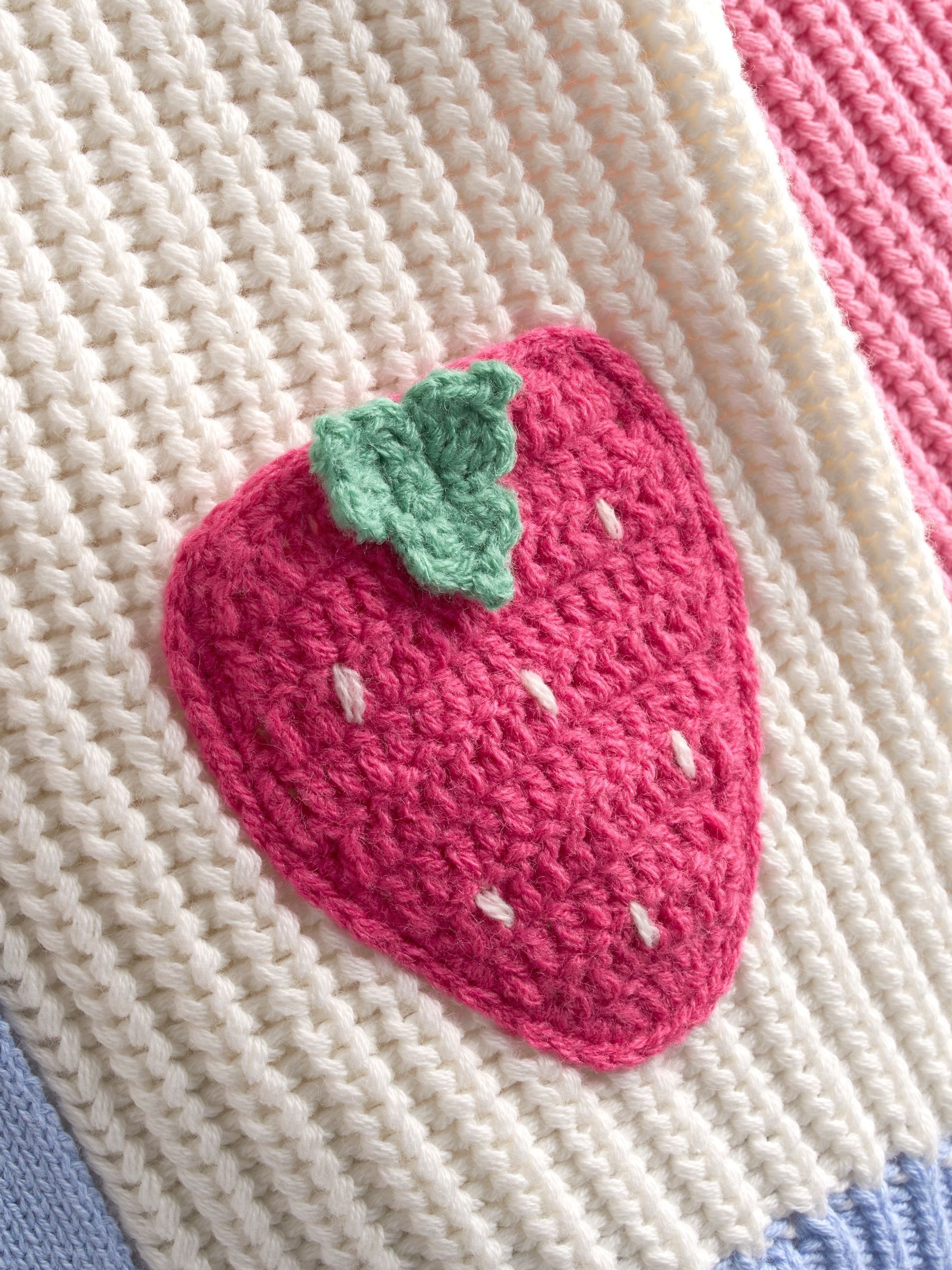 Bright Pink Crochet Strawberry Pocket Cardigan - Image 4 of 5