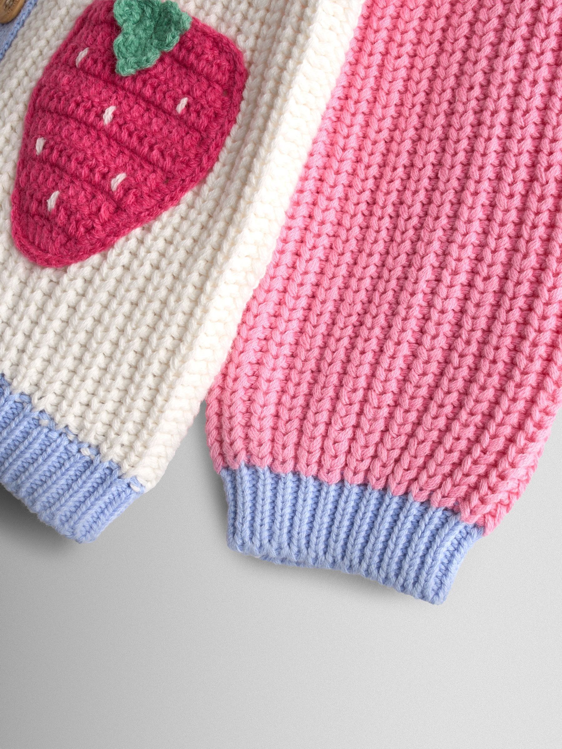 Bright Pink Crochet Strawberry Pocket Cardigan - Image 5 of 5