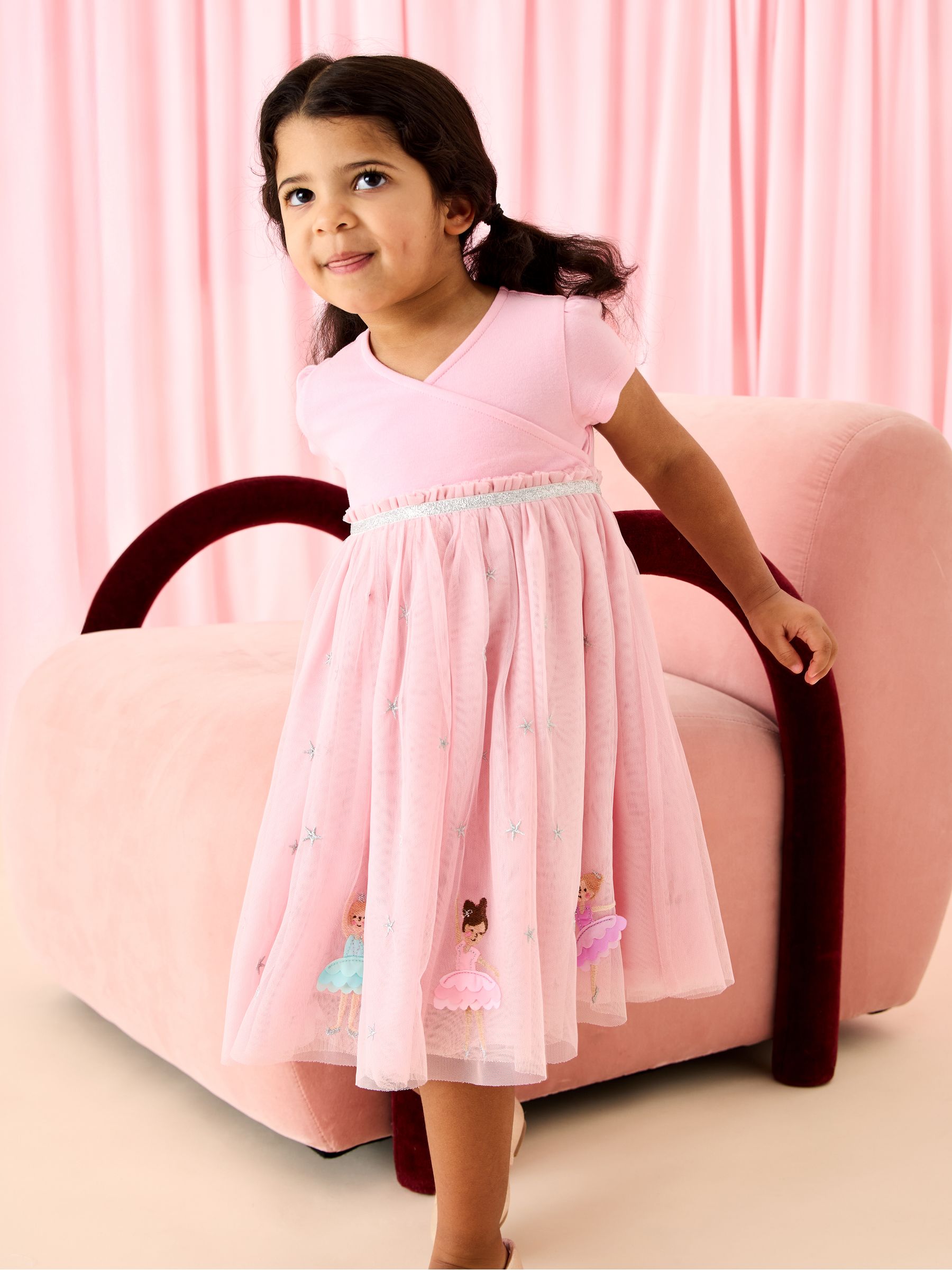 Pink Appliqué Tulle Party Dress - Image 1 of 2
