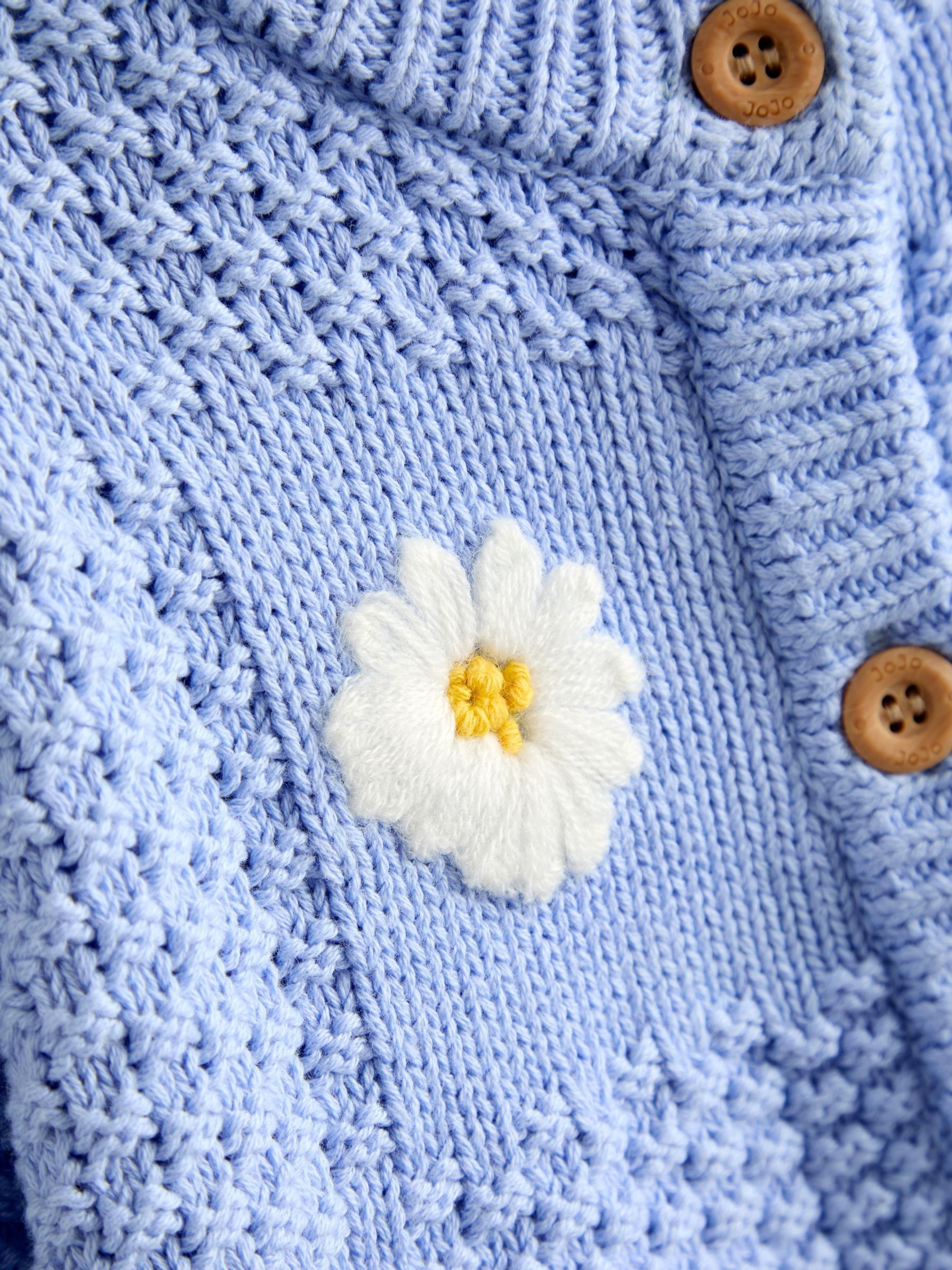 Mid Blue Embroidered Checkerboard Knit Cardigan - Image 4 of 5