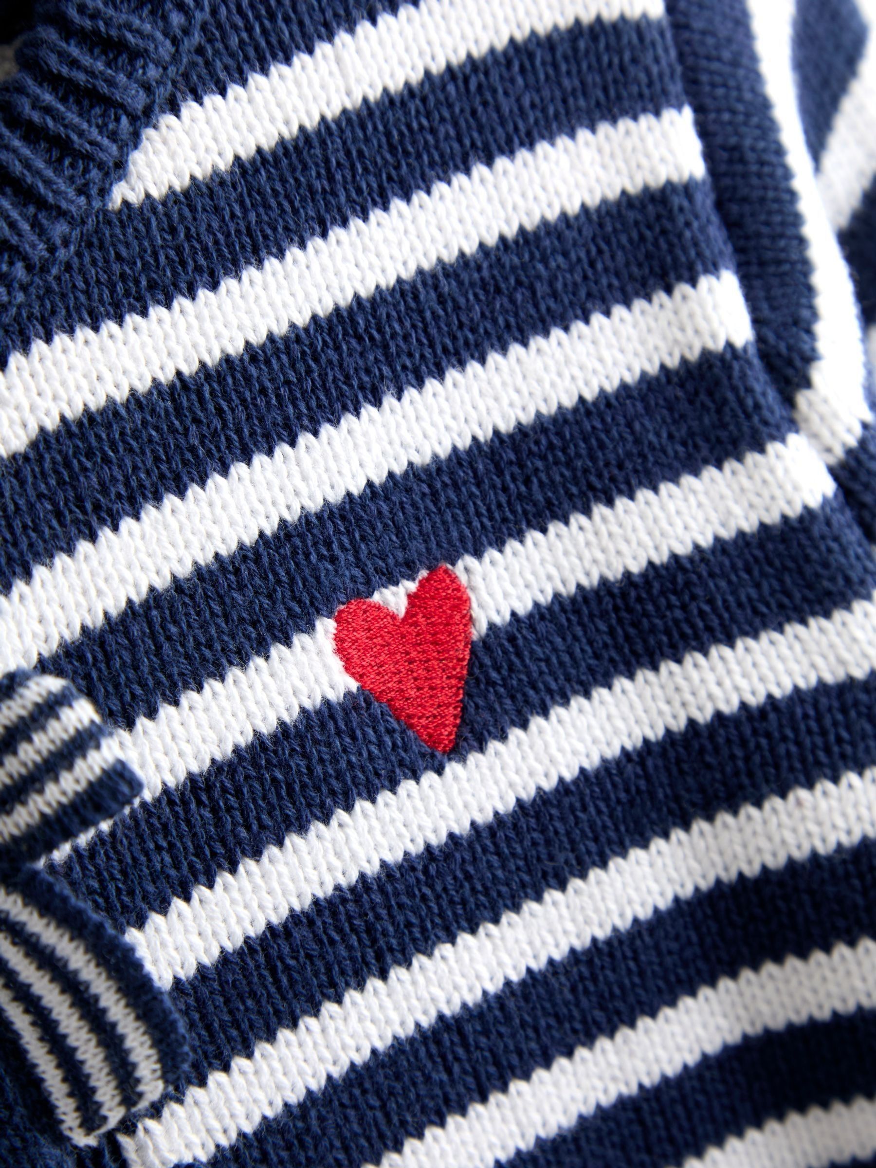 Navy Blue Bow Front Striped Classic Cotton Cardigan - Image 4 of 4