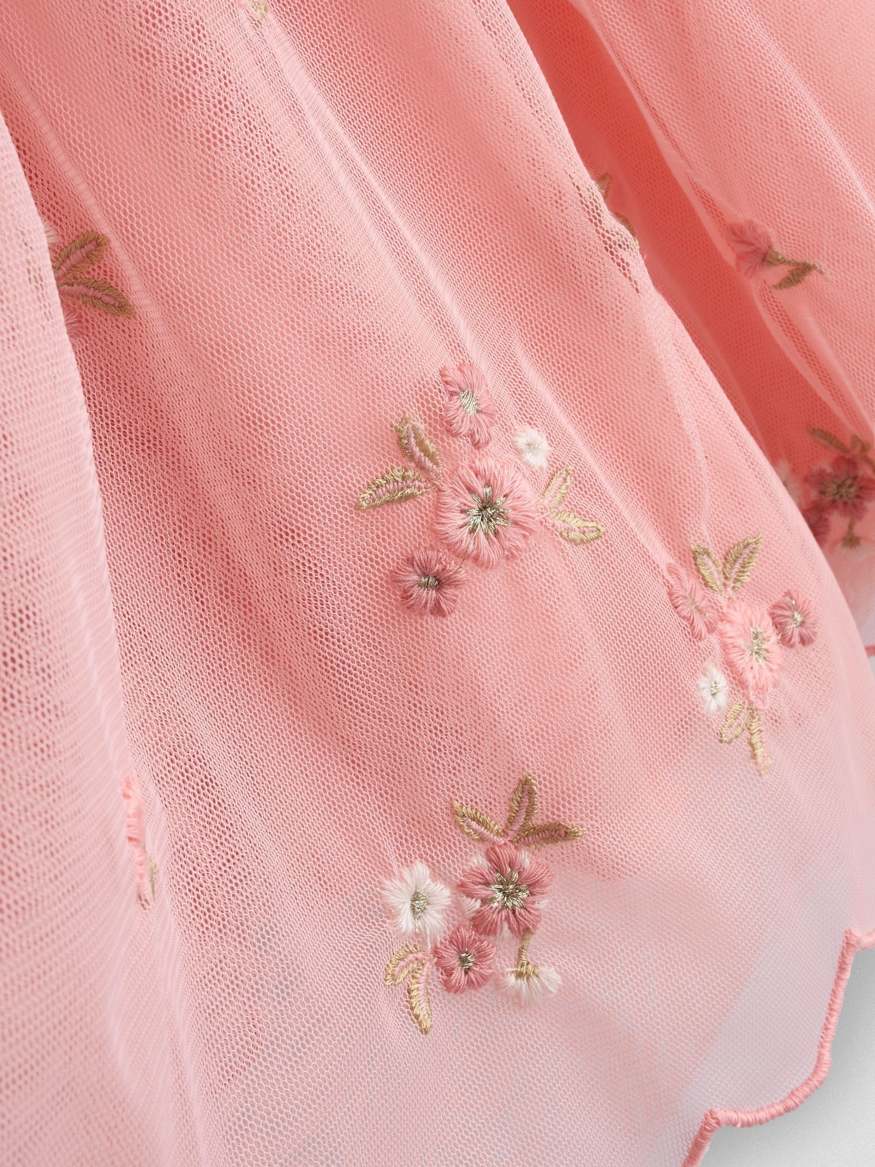 Light Pink Floral Embroidered Angel Sleeve Party Dress - Image 5 of 6