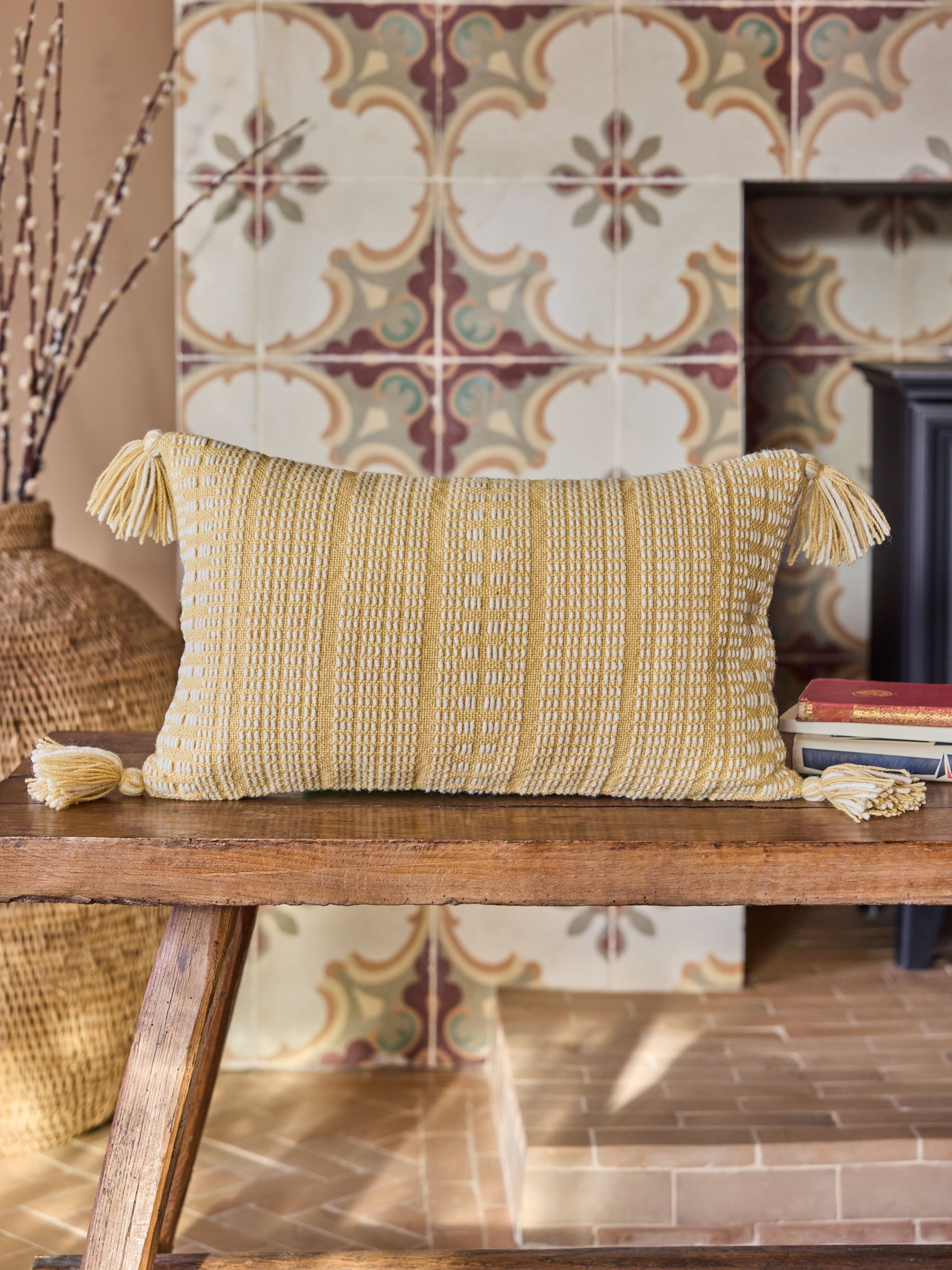 Woven Ochre Indoor/Outdoor Cushion - Image 1 of 6