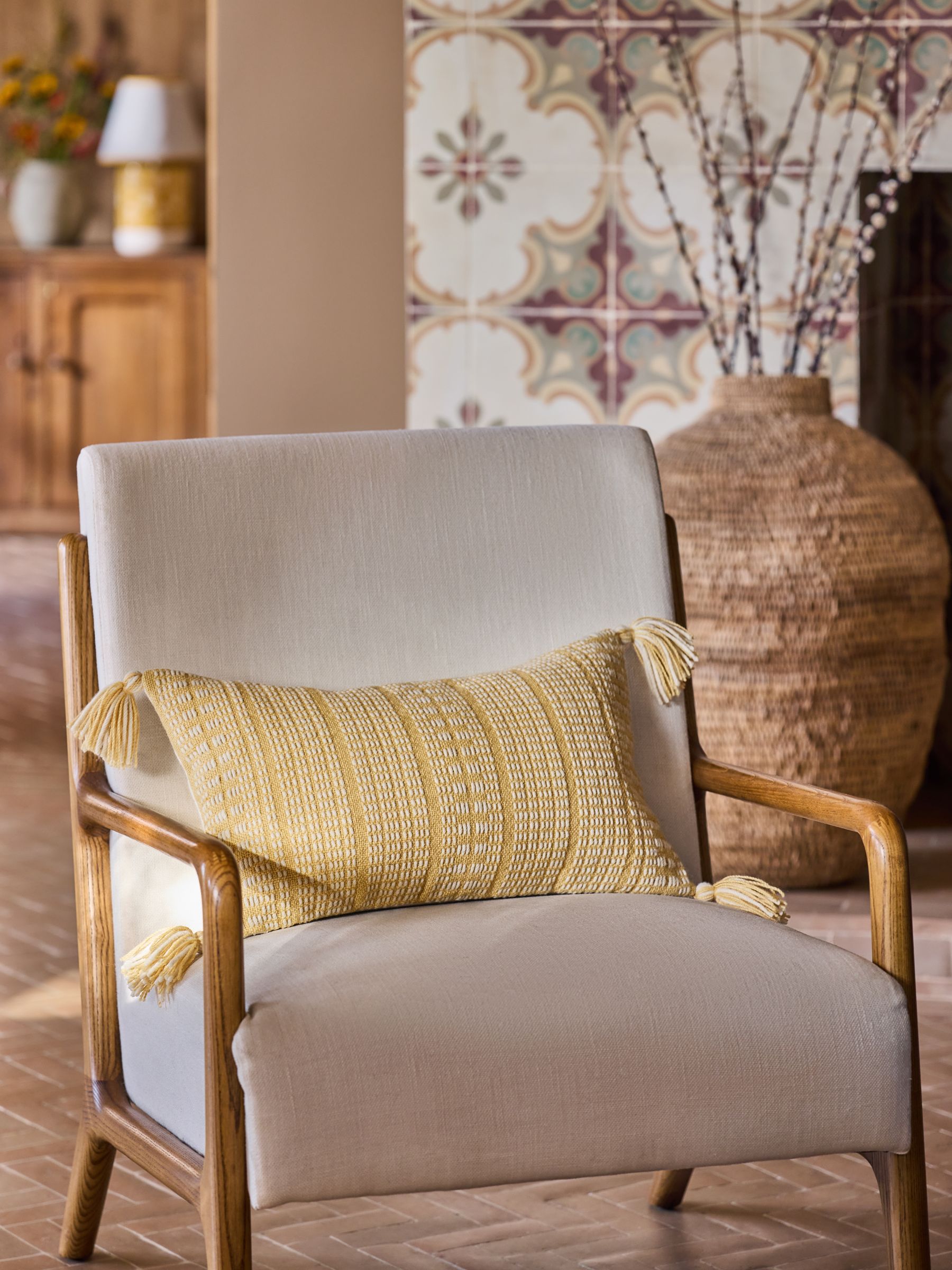 Woven Ochre Indoor/Outdoor Cushion - Image 2 of 6