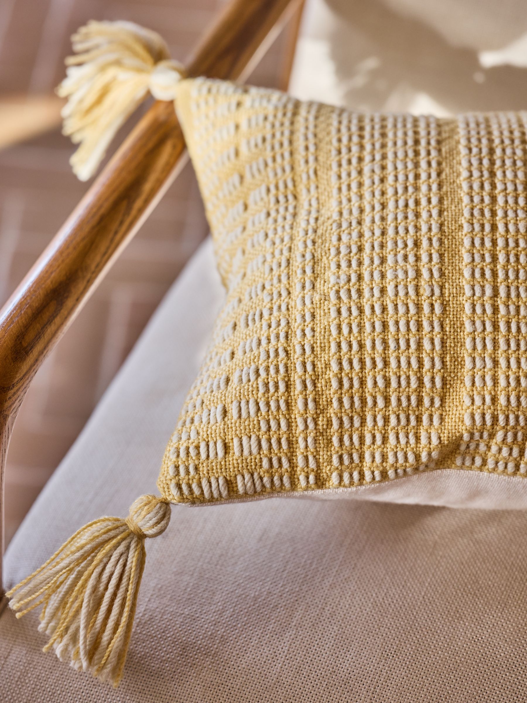 Woven Ochre Indoor/Outdoor Cushion - Image 3 of 6