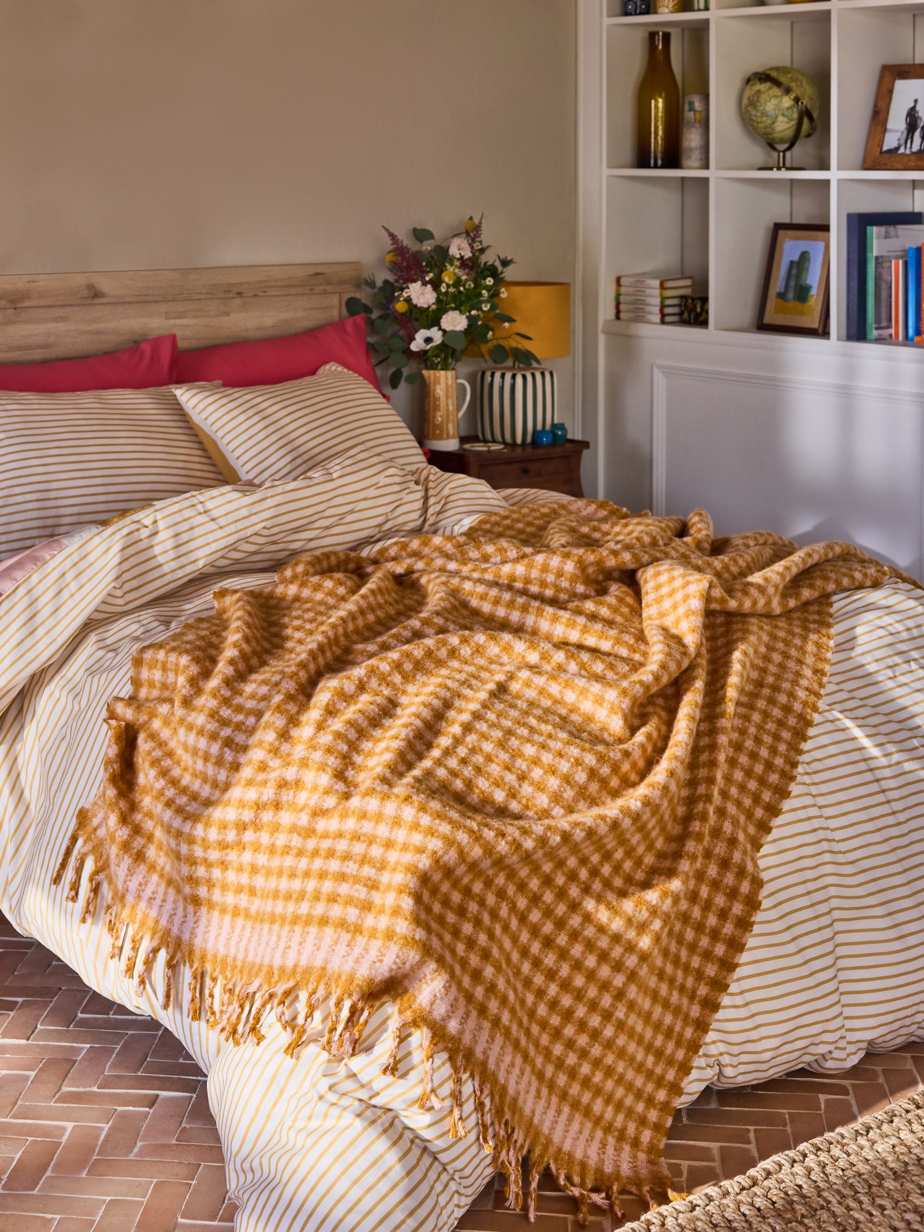 Ochre Gingham Brushed Throw - Image 1 of 4