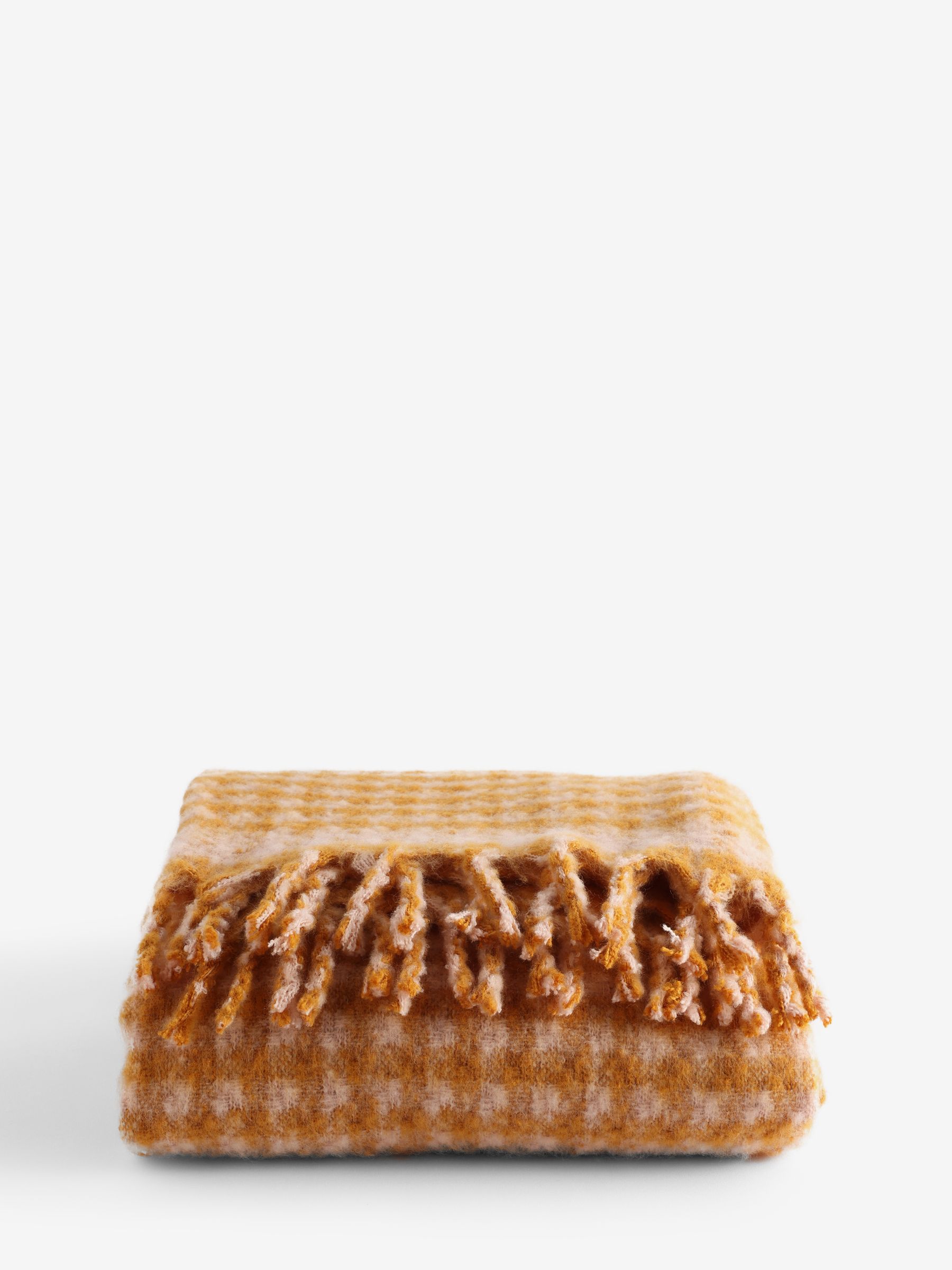 Ochre Gingham Brushed Throw - Image 2 of 4