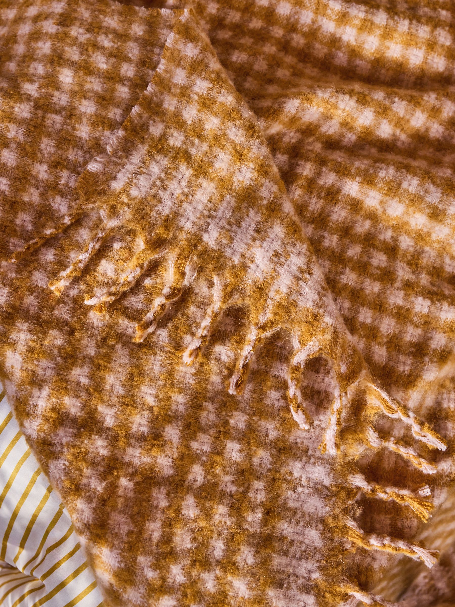 Ochre Gingham Brushed Throw - Image 3 of 4