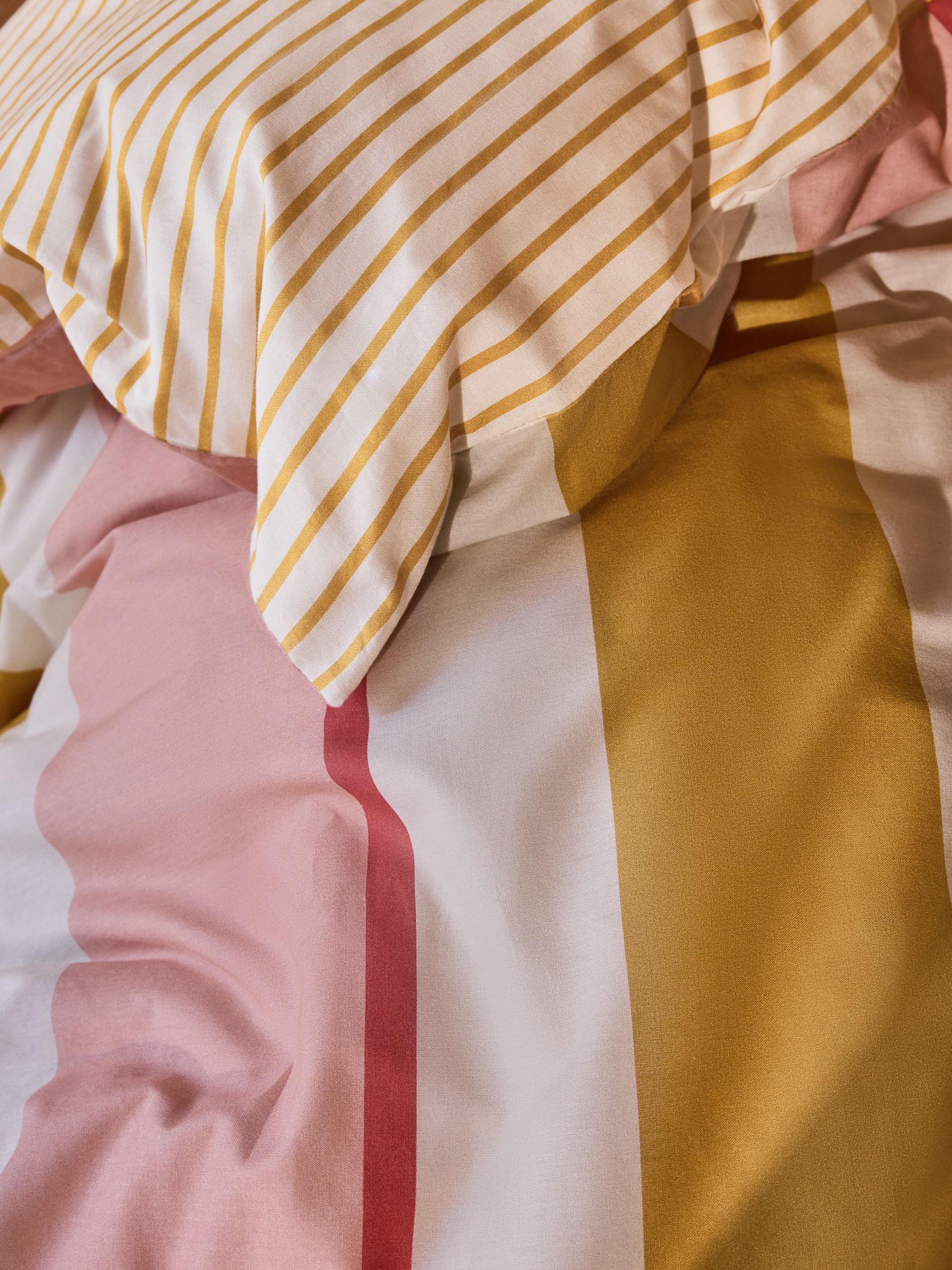 Pink/Ochre Stripe Bows Duvet Cover and Pillowcase Set - Image 4 of 6