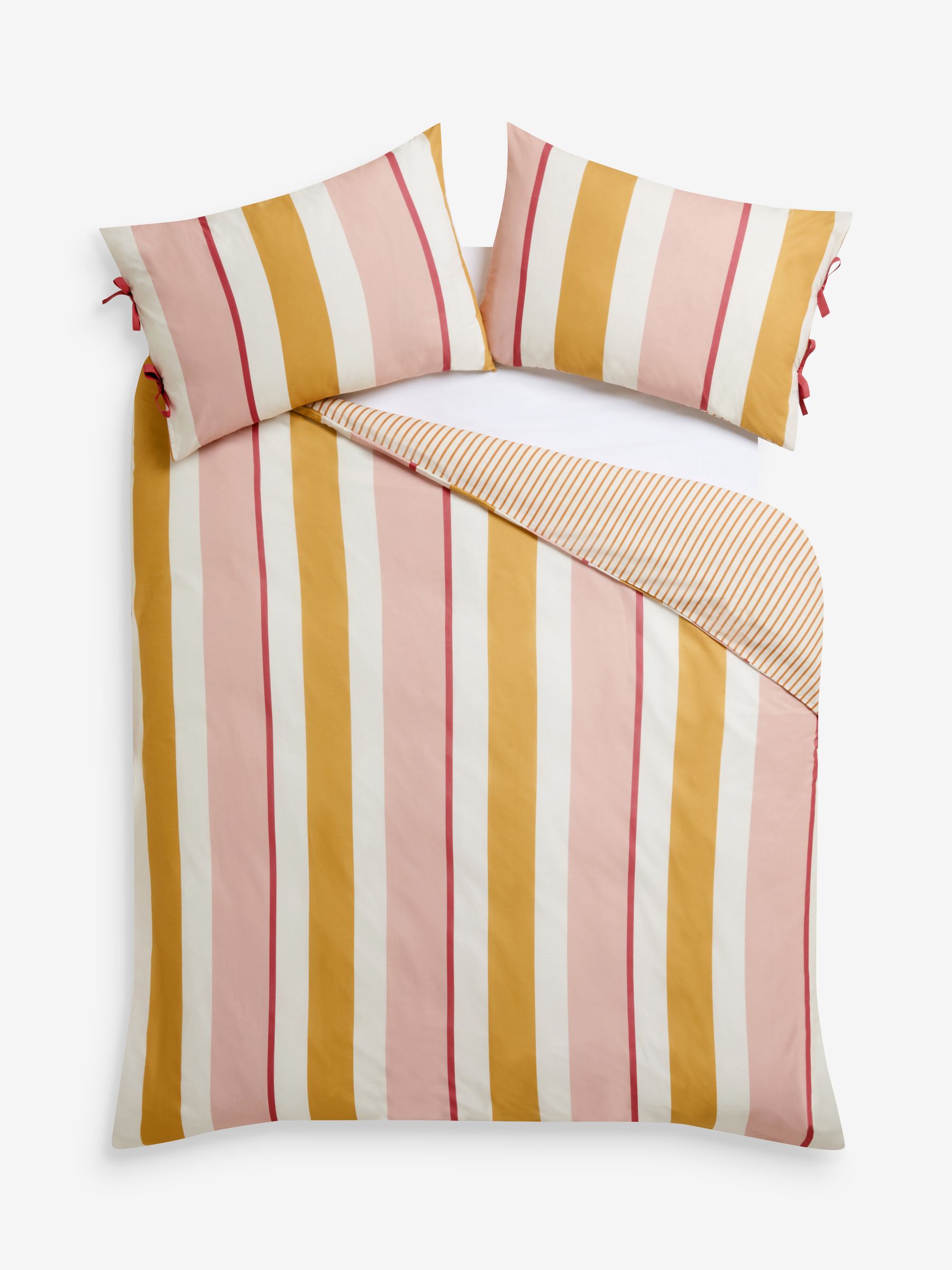 Pink/Ochre Stripe Bows Duvet Cover and Pillowcase Set - Image 6 of 6