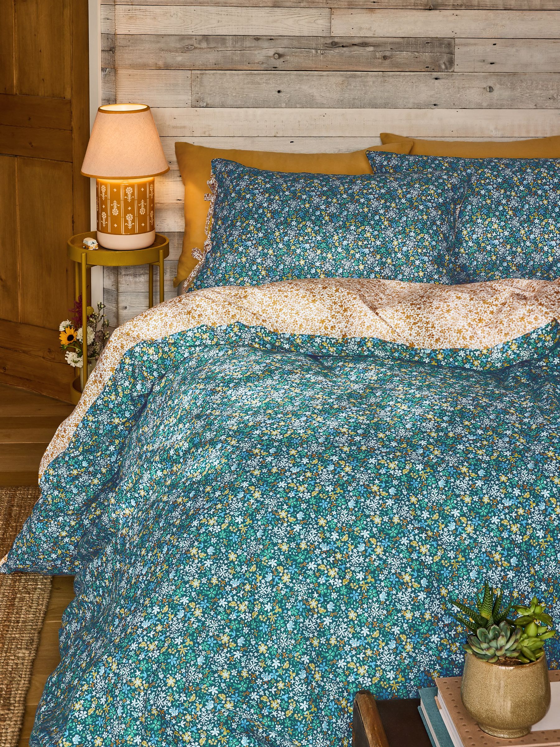 Blue Ditsy Floral Bows Duvet Cover and Pillowcase Set - Image 1 of 7