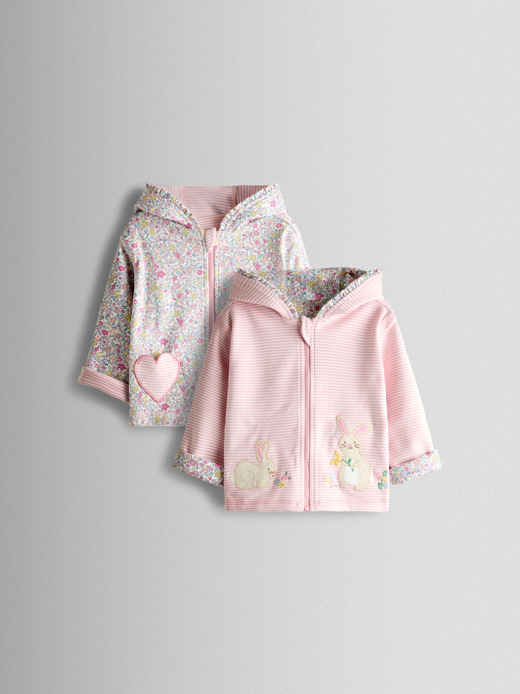 Light Pink Bunny Ditsy Reversible Hoodie | JoJo Maman Bébé