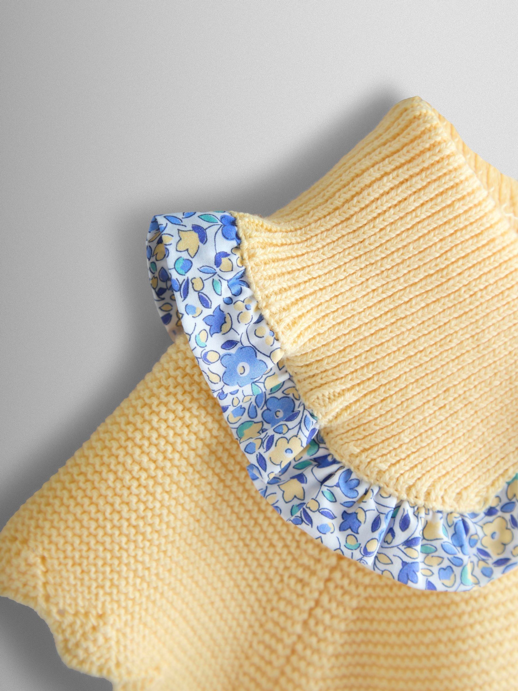 Yellow Floral Embroidered Frill Collar Knitted Combo Dress - Image 3 of 4