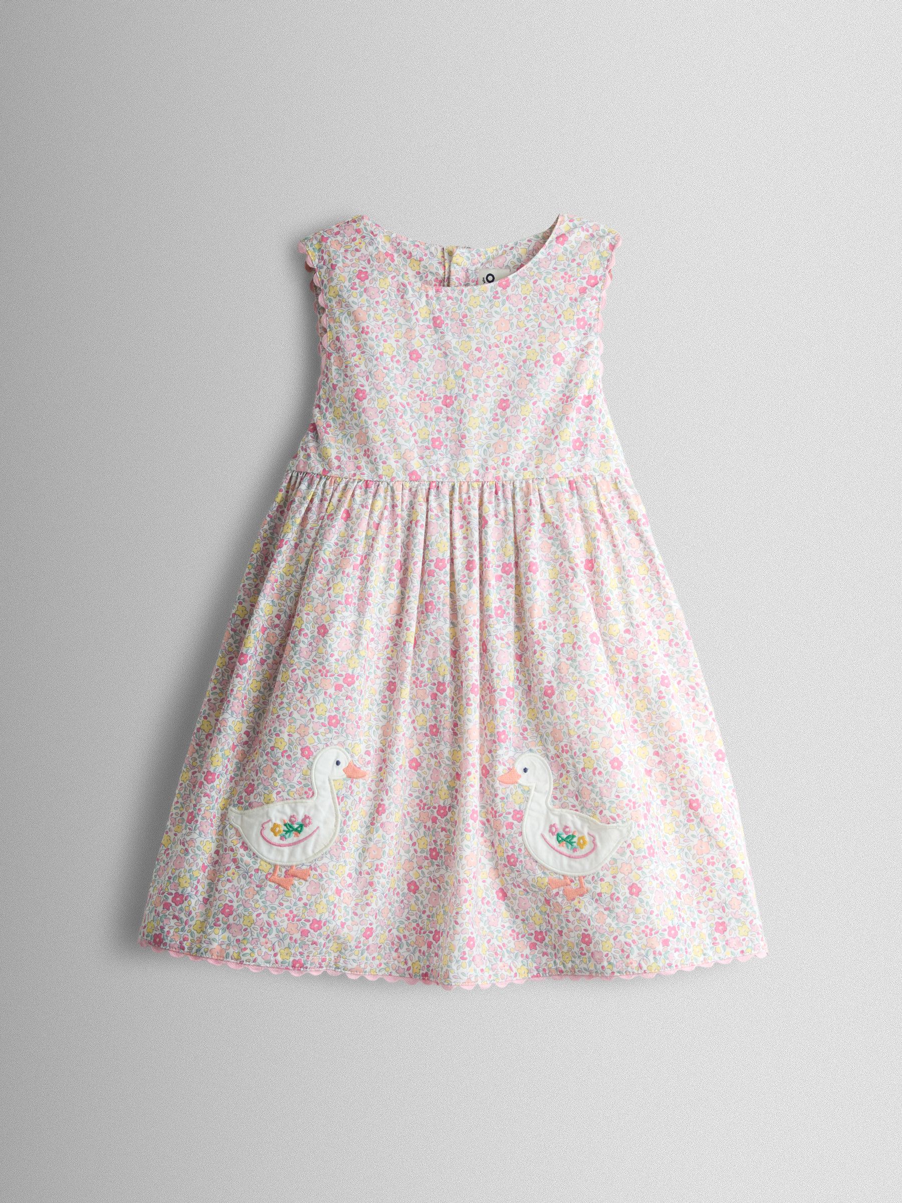Pink Floral Duck Appliqué Pocket Sleeveless Dress - Image 1 of 4