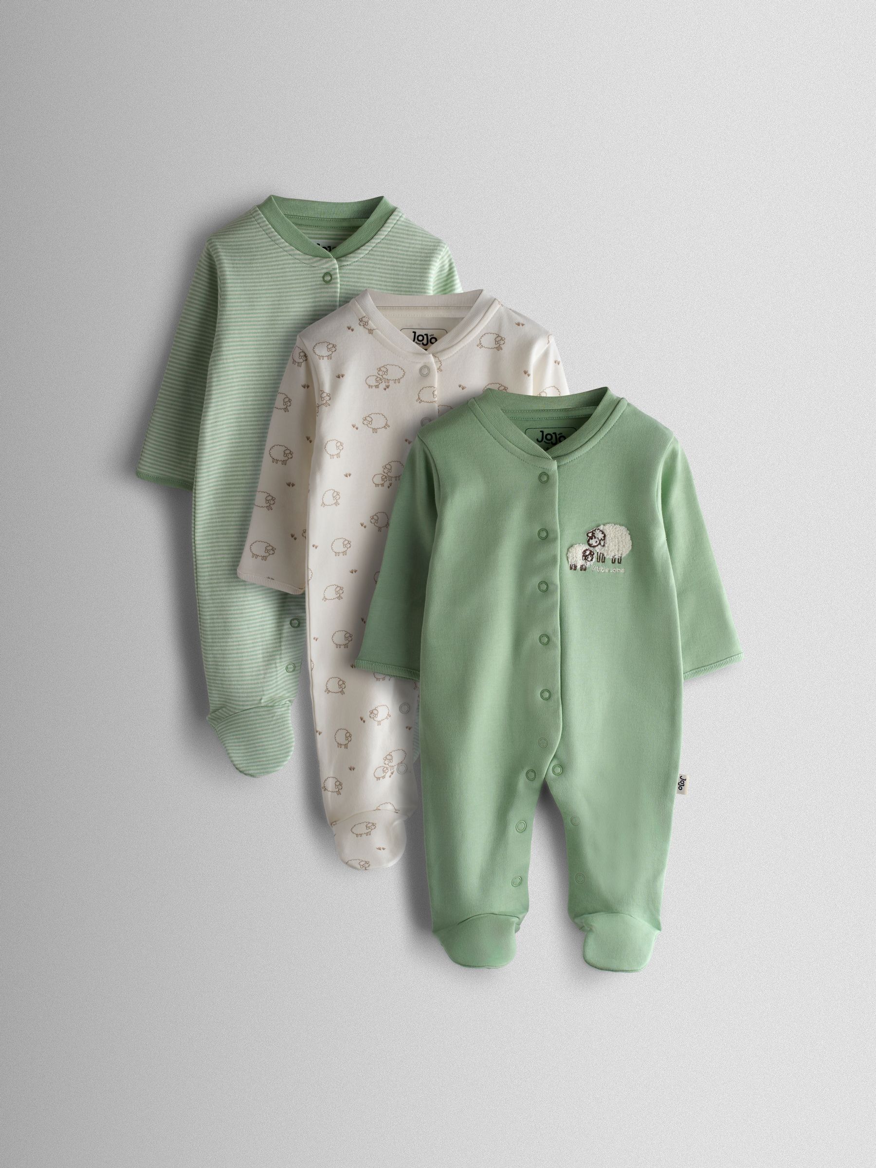 Green Sheep Cotton Footed 3 Pack Sleepsuit - Image 1 of 10