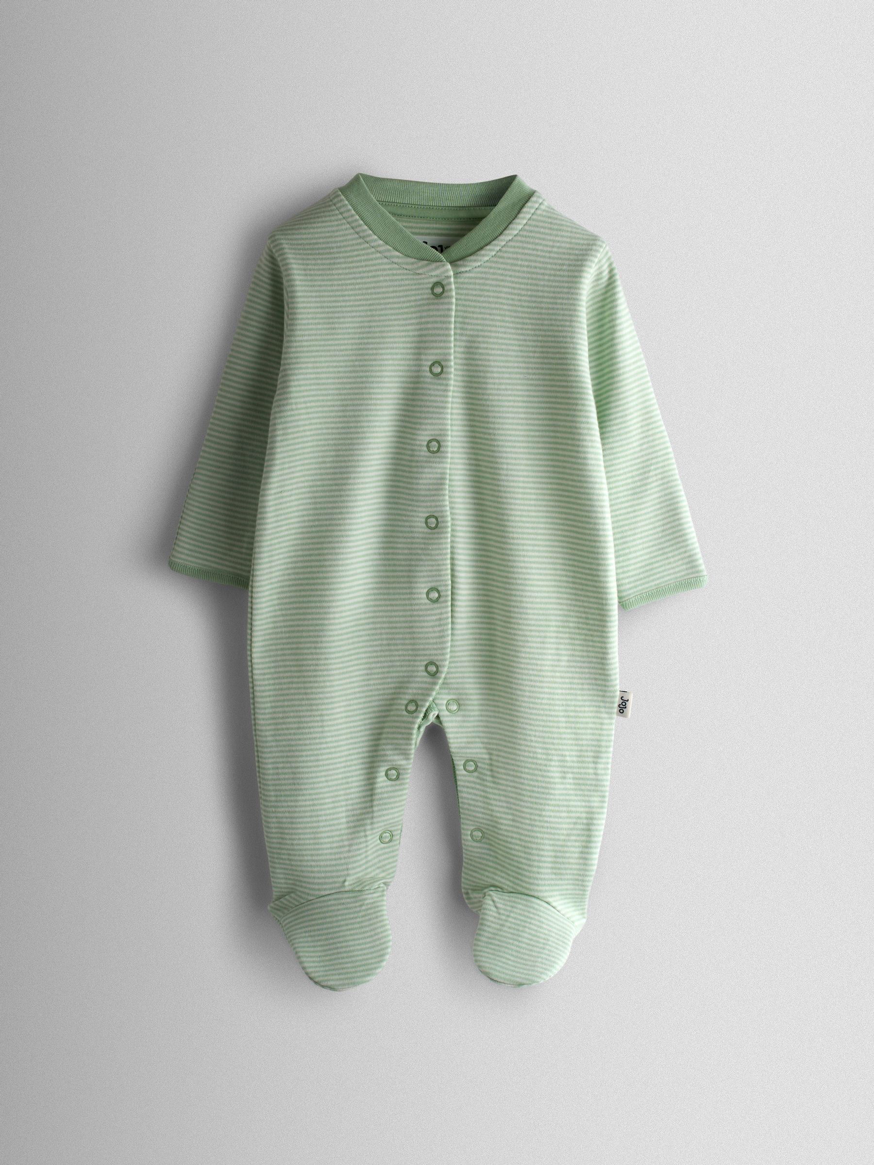 Green Sheep Cotton Footed 3 Pack Sleepsuit - Image 2 of 10