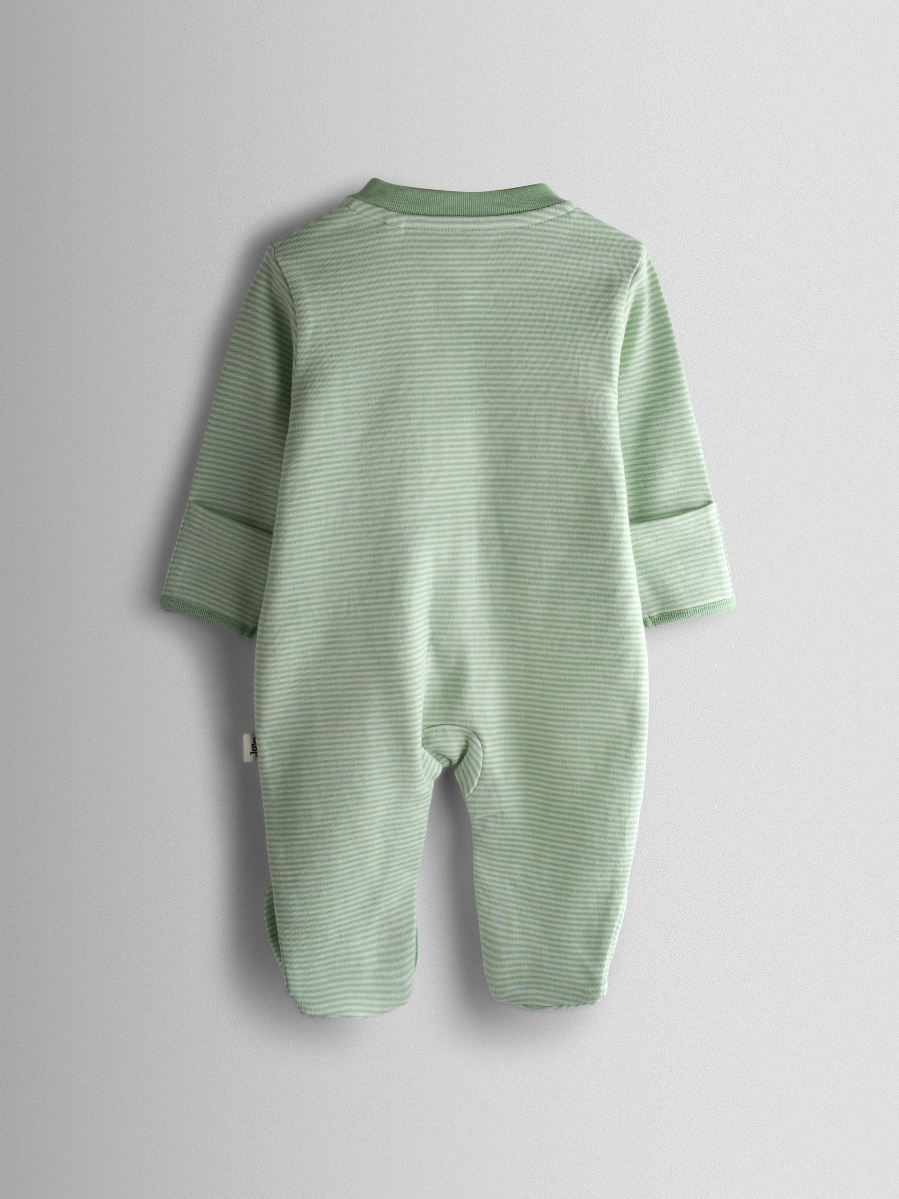 Green Sheep Cotton Footed 3 Pack Sleepsuit - Image 3 of 10