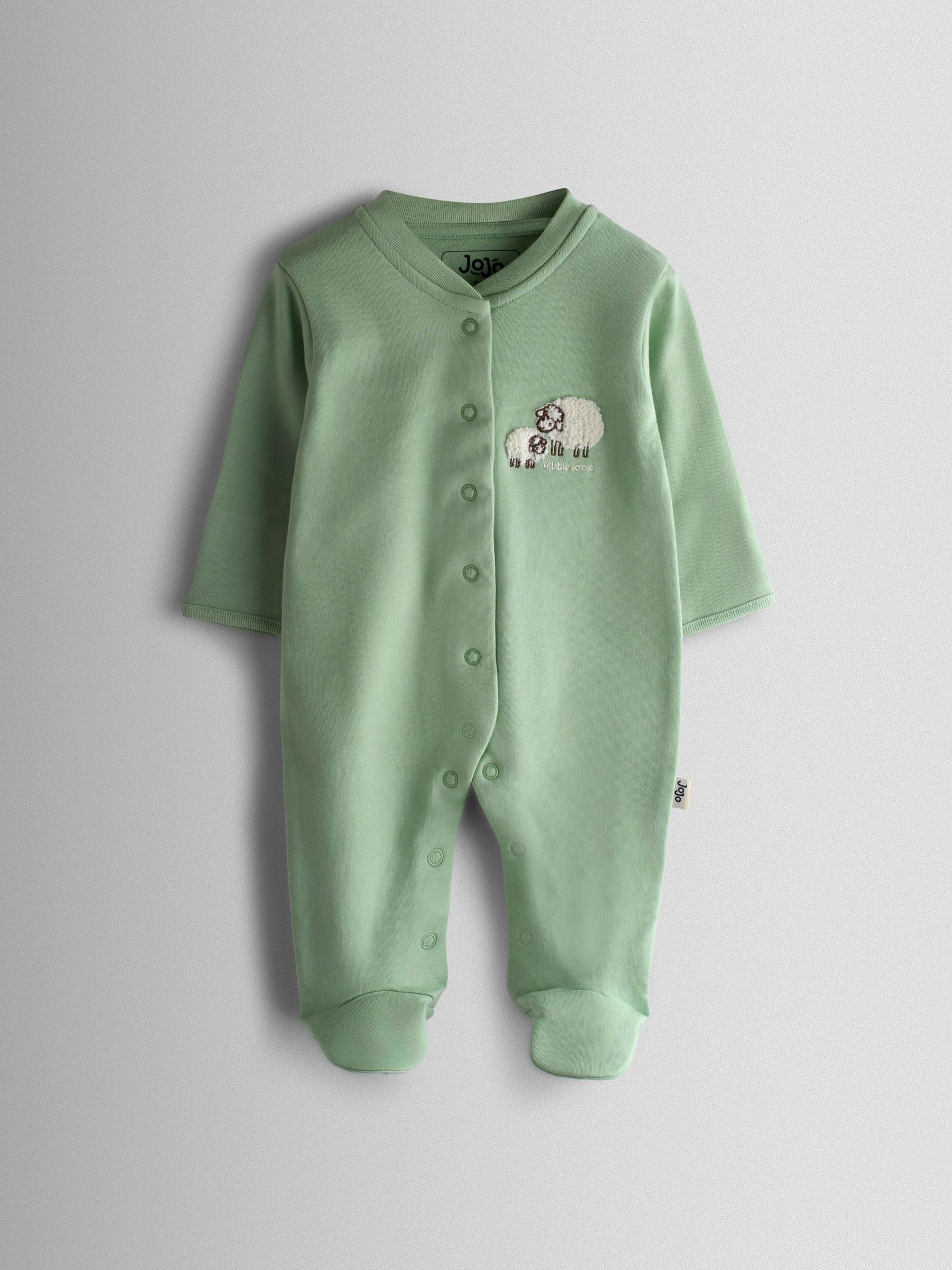 Green Sheep Cotton Footed 3 Pack Sleepsuit - Image 4 of 10