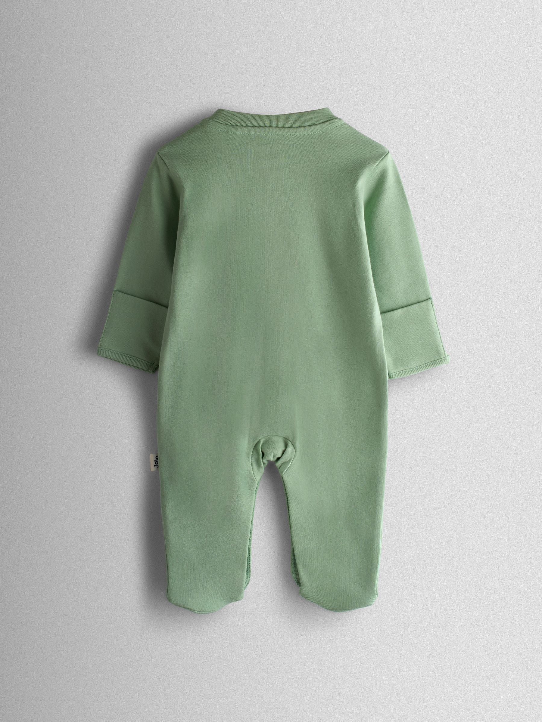 Green Sheep Cotton Footed 3 Pack Sleepsuit - Image 5 of 10