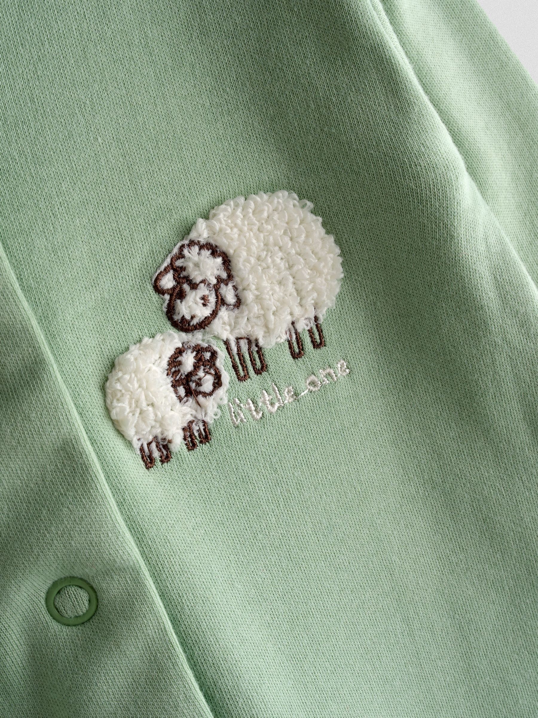 Green Sheep Cotton Footed 3 Pack Sleepsuit - Image 9 of 10