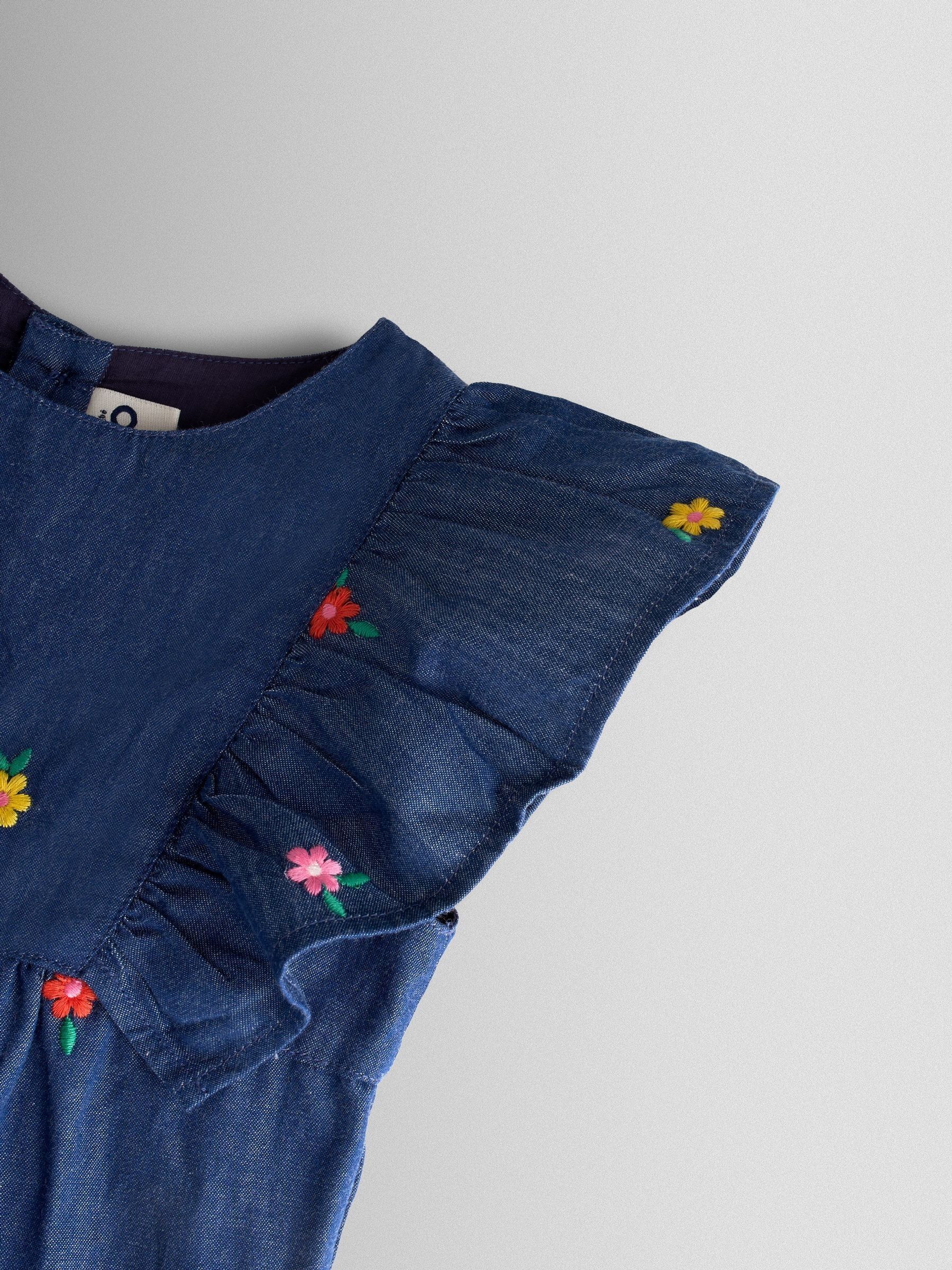 Chambray Blue Embroidered Frill Sleeve Jumpsuit - Image 3 of 4