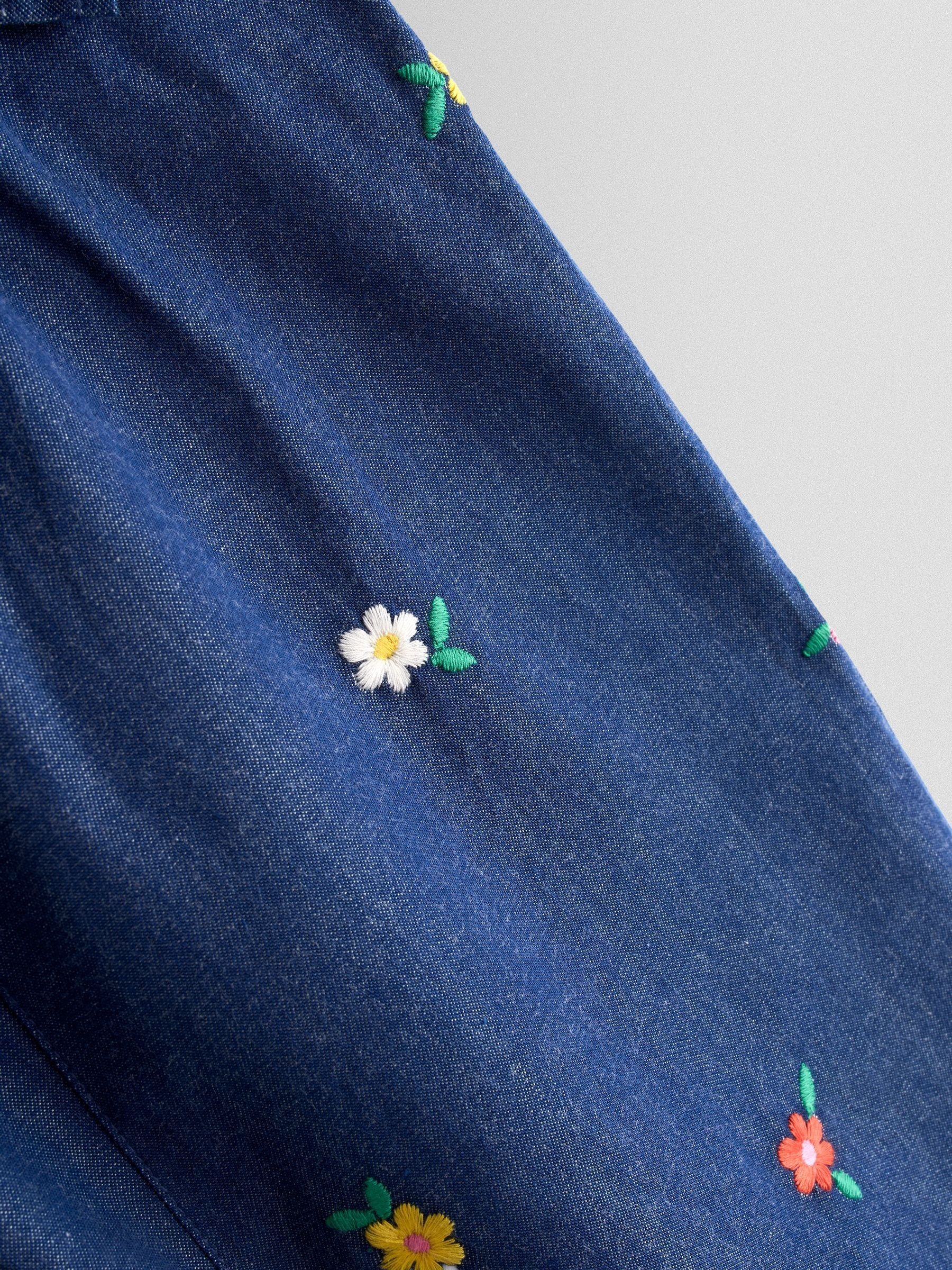 Chambray Blue Embroidered Frill Sleeve Jumpsuit - Image 4 of 4