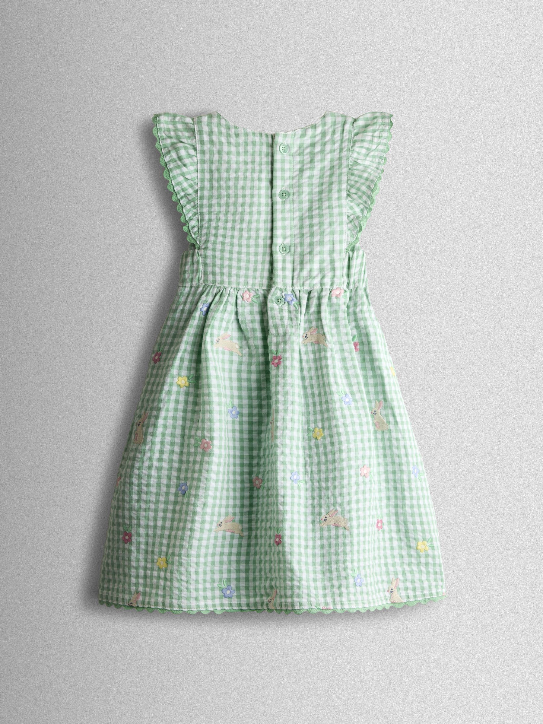 Light Green Bunny and Flower Embroidered Frill Shoulder Dress - Image 3 of 5