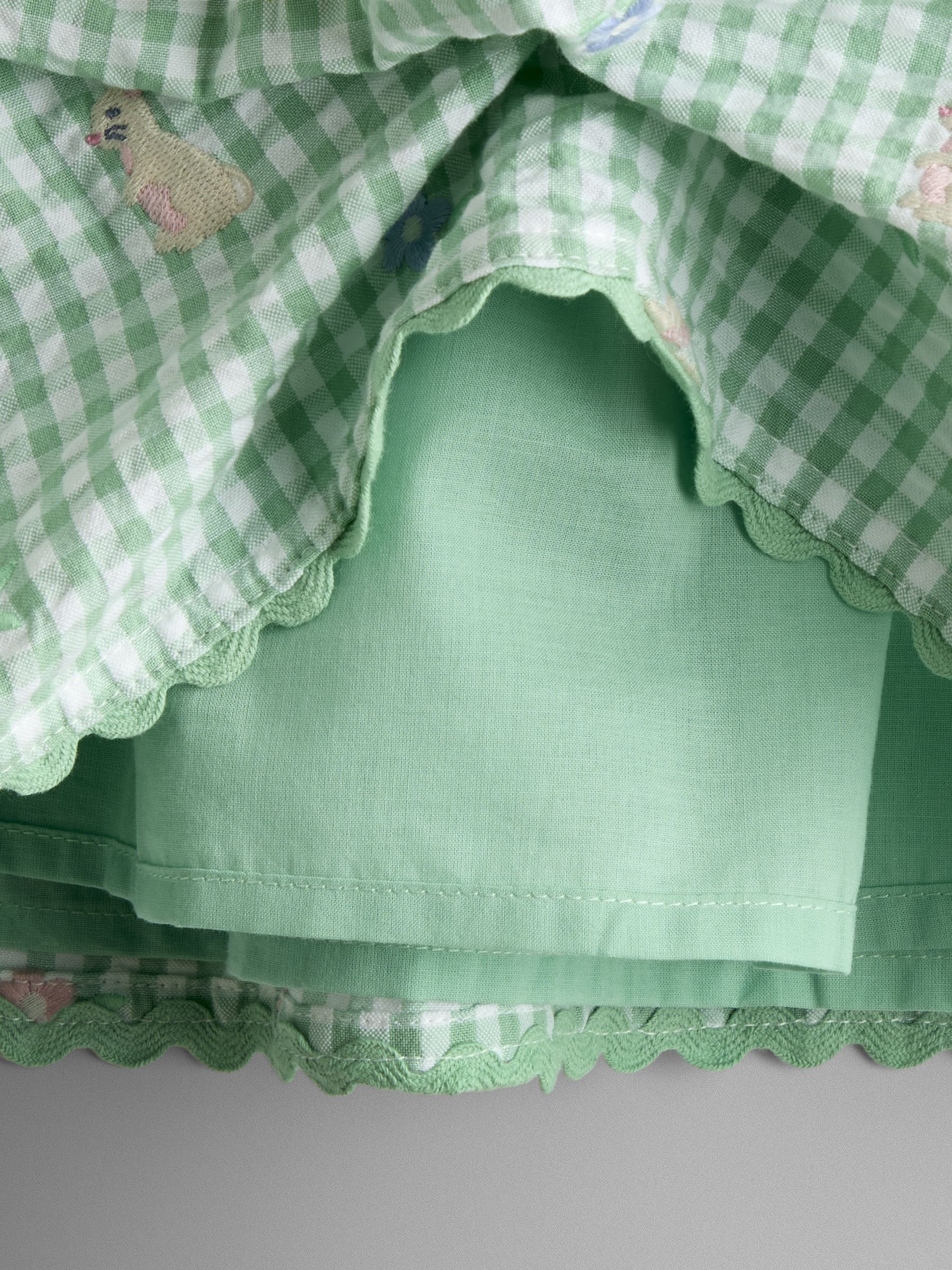 Light Green Bunny and Flower Embroidered Frill Shoulder Dress - Image 5 of 5