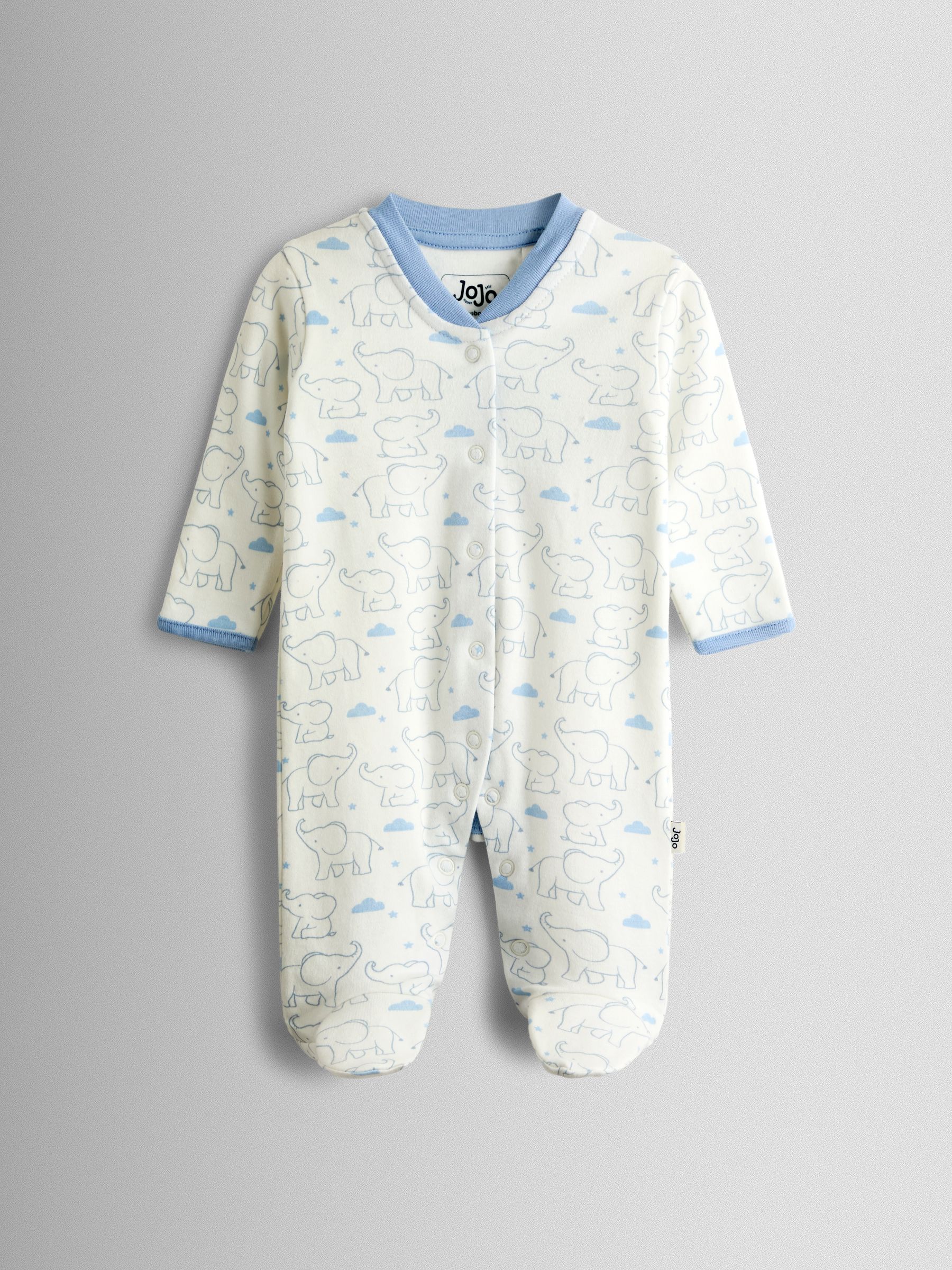 Blue Elephant Cotton Footed 3 Pack Sleepsuit - Image 8 of 10
