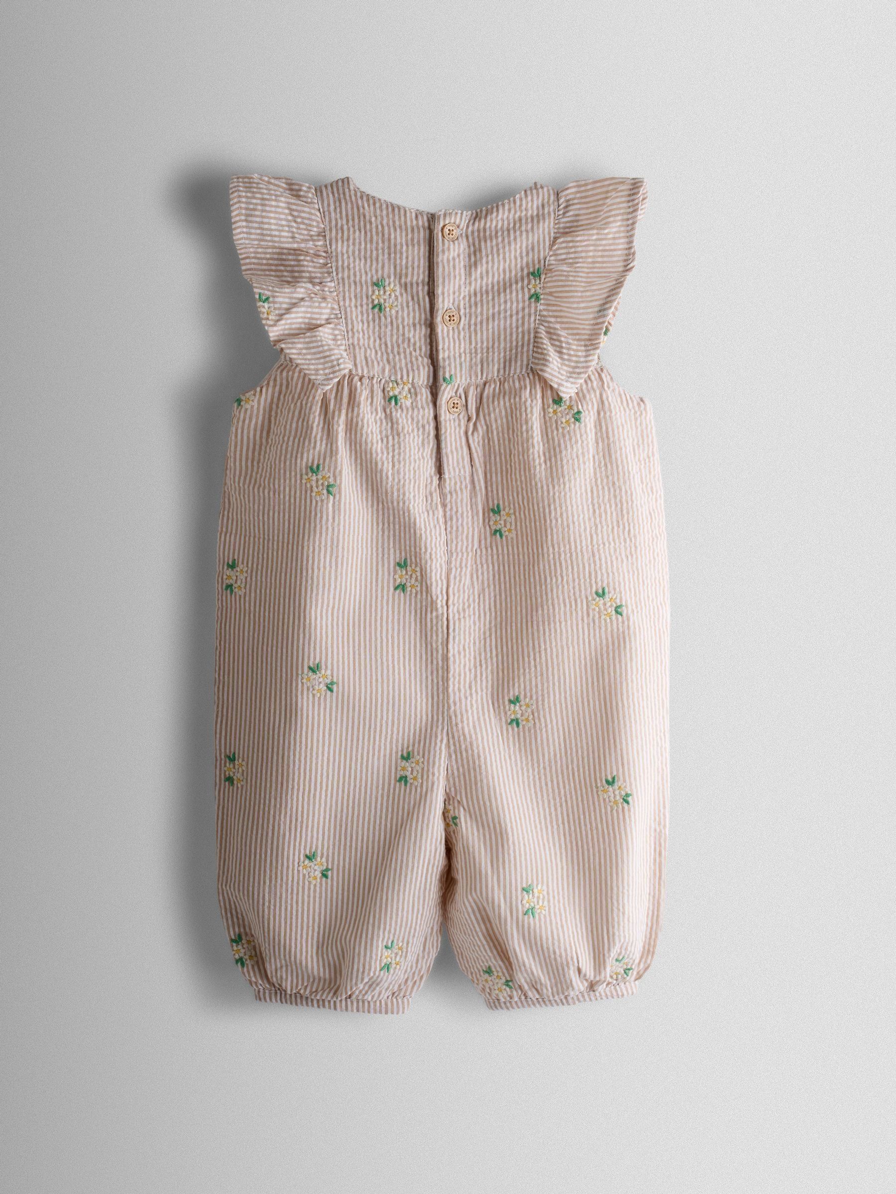 Natural Frill Shoulder Embroidered Romper - Image 2 of 4