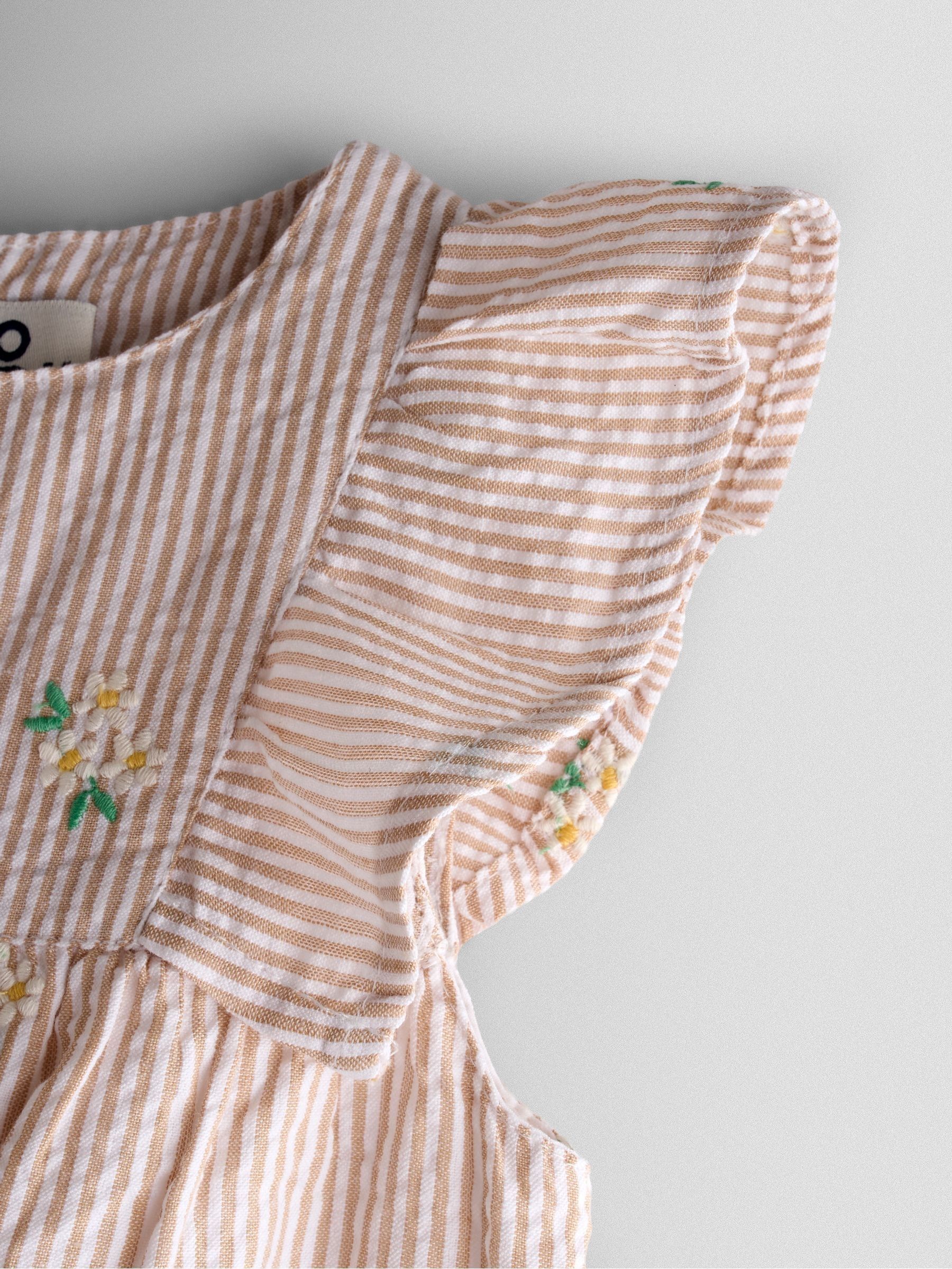 Natural Frill Shoulder Embroidered Romper - Image 3 of 4