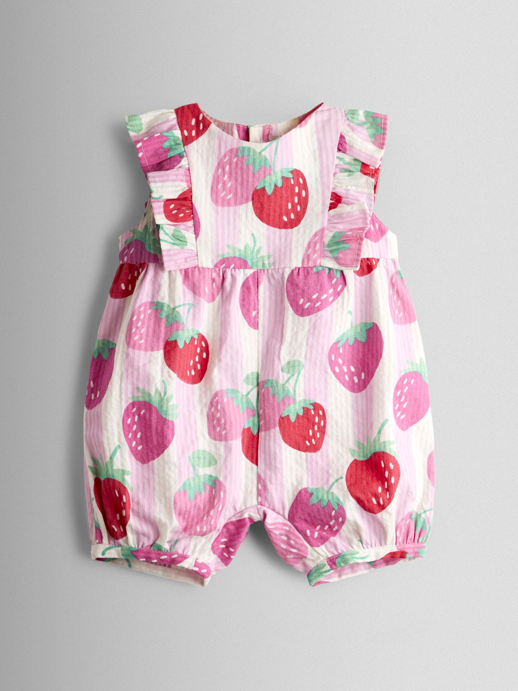 Pink Strawberry Ruffle Shoulder Romper - Image 1 of 3