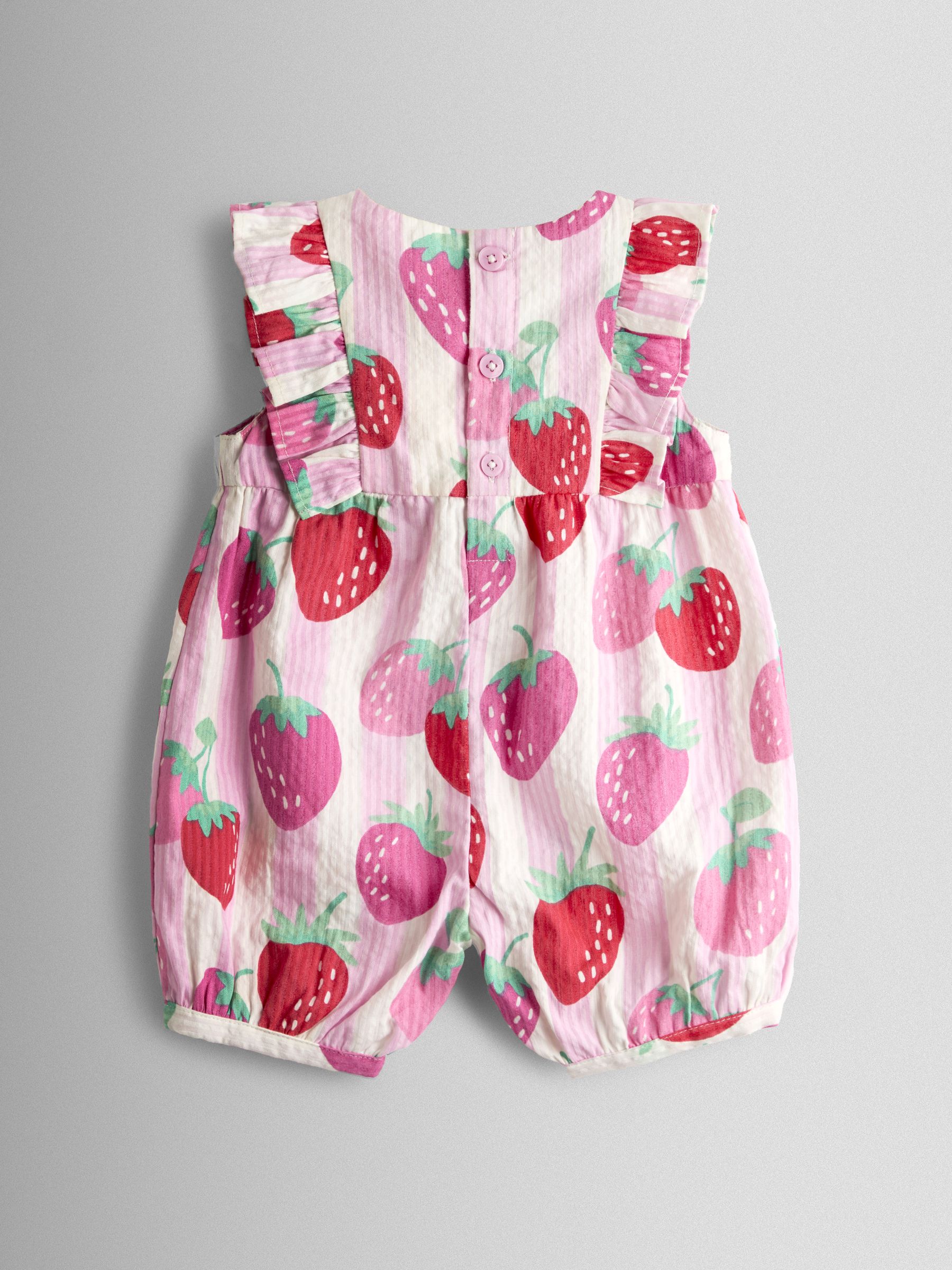 Pink Strawberry Ruffle Shoulder Romper - Image 2 of 3