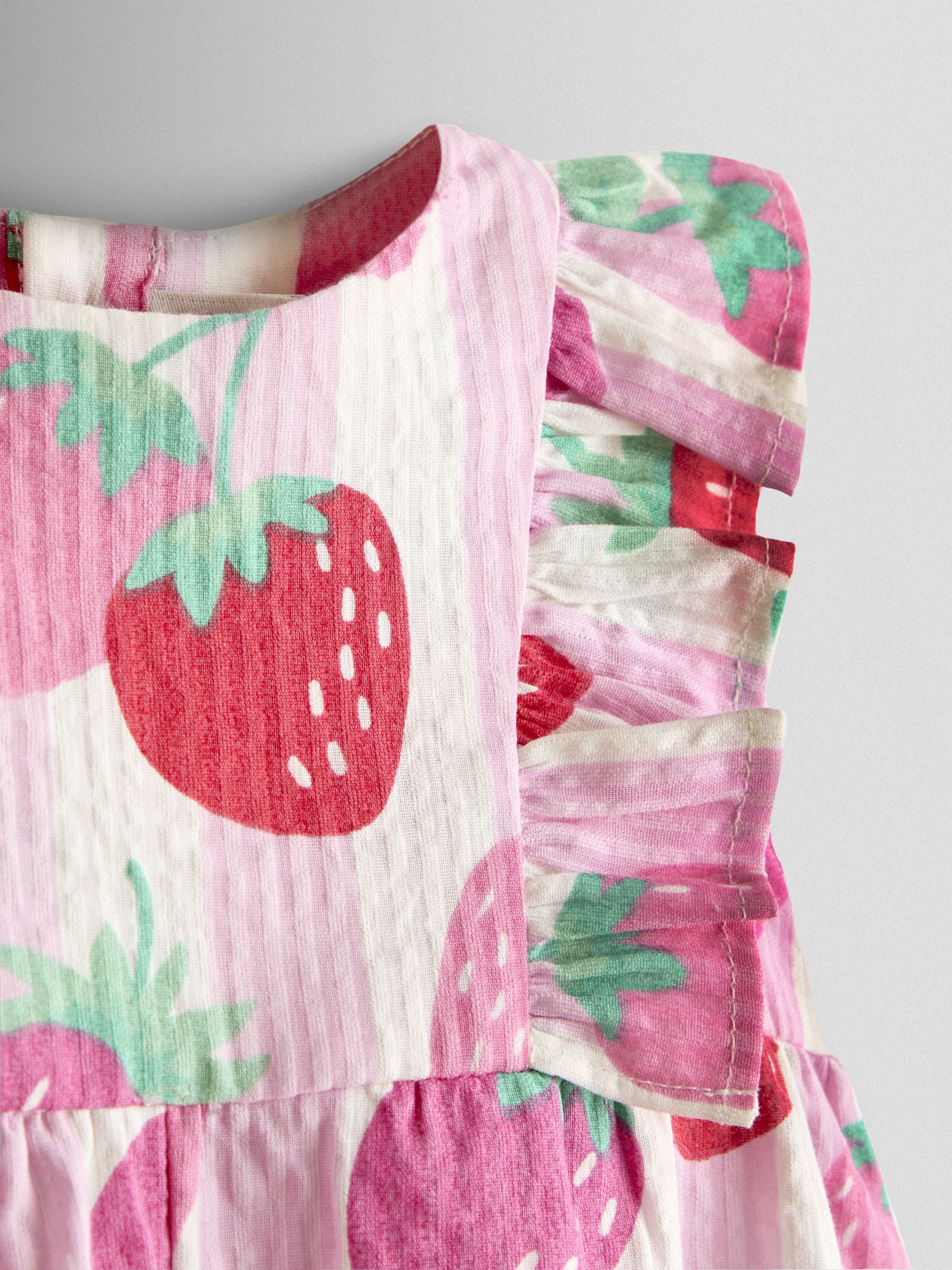 Pink Strawberry Ruffle Shoulder Romper - Image 3 of 3