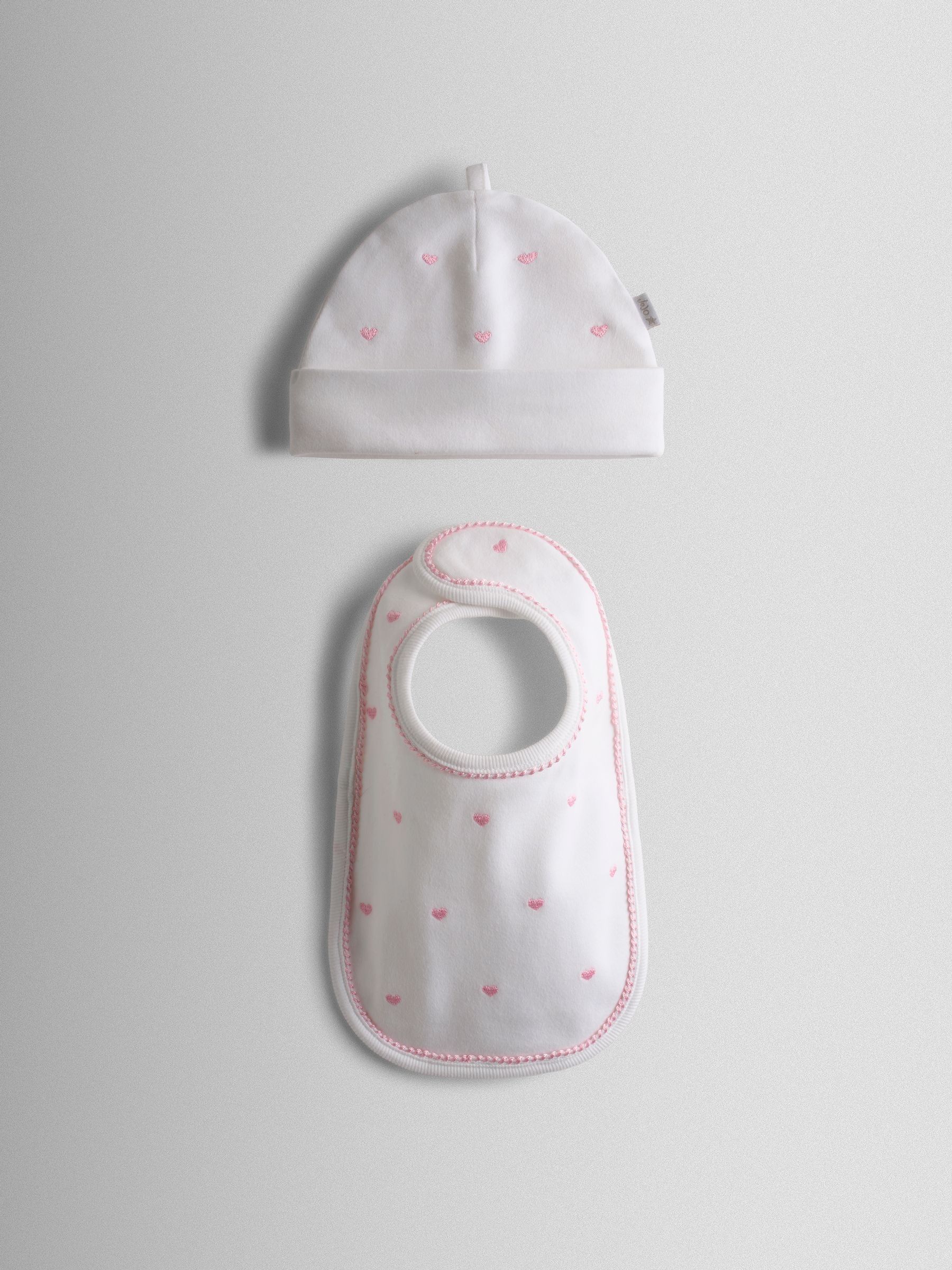 Pink Heart Embroidered Hat and Bib Set - Image 1 of 4
