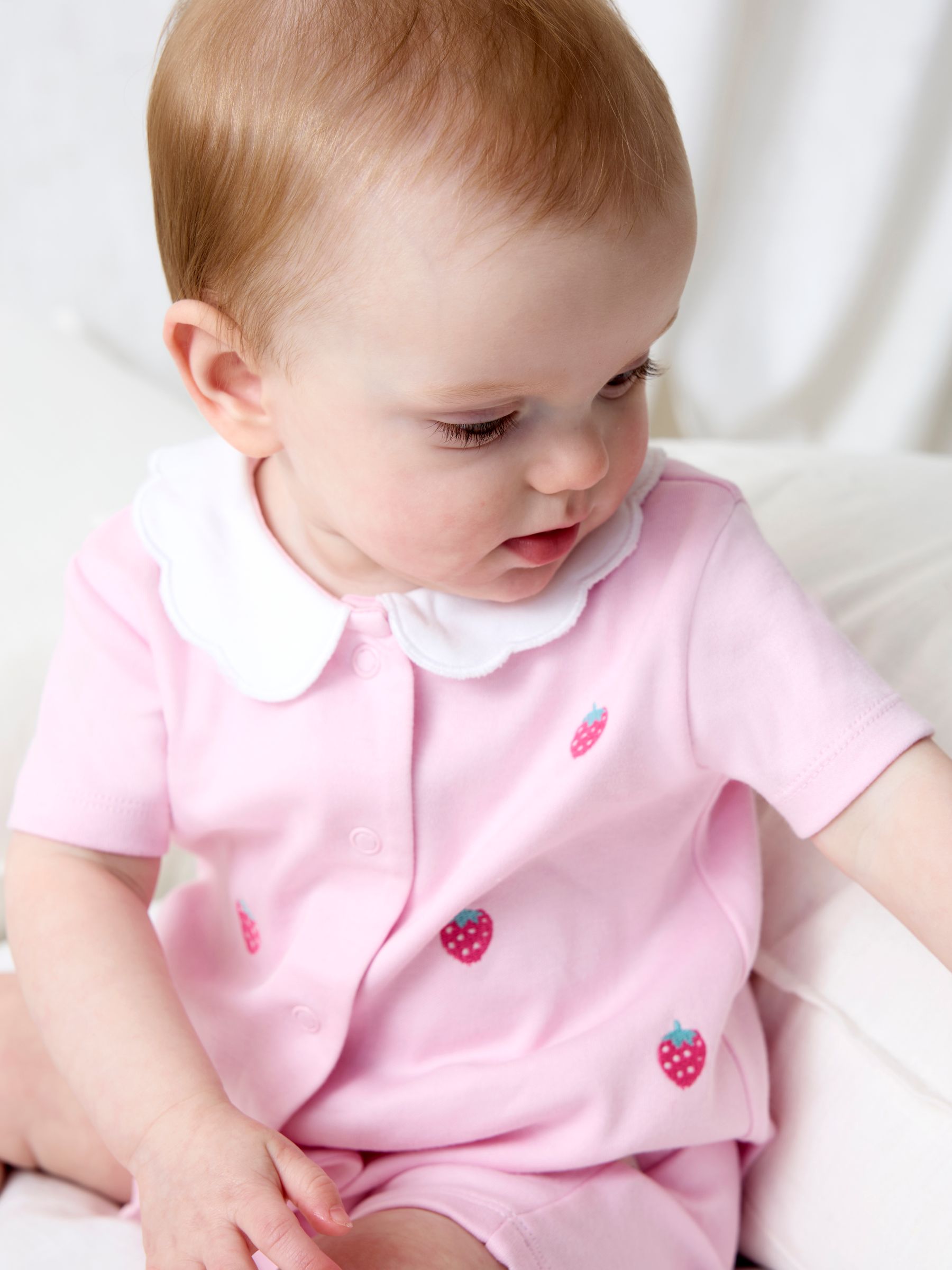 Pink Strawberry Embroidered Organic Cotton Short Sleeve Sleepsuit - Image 1 of 1