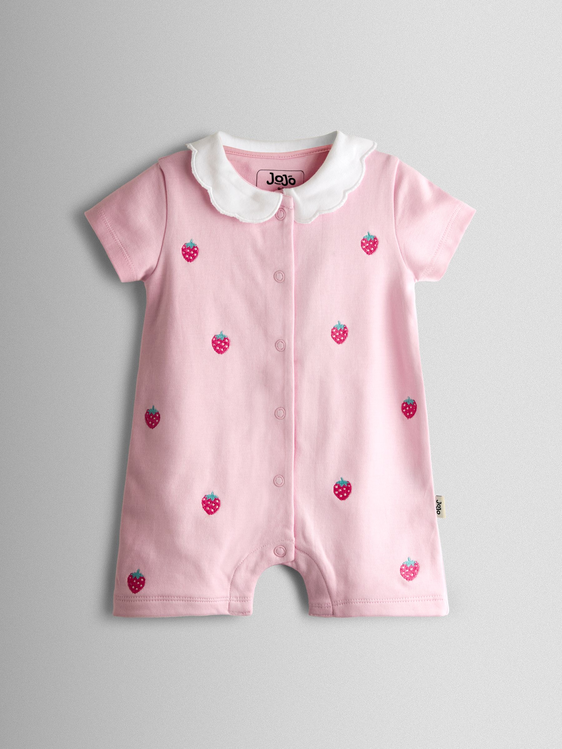 Pink Strawberry Embroidered Organic Cotton Short Sleeve Sleepsuit - Image 2 of 4