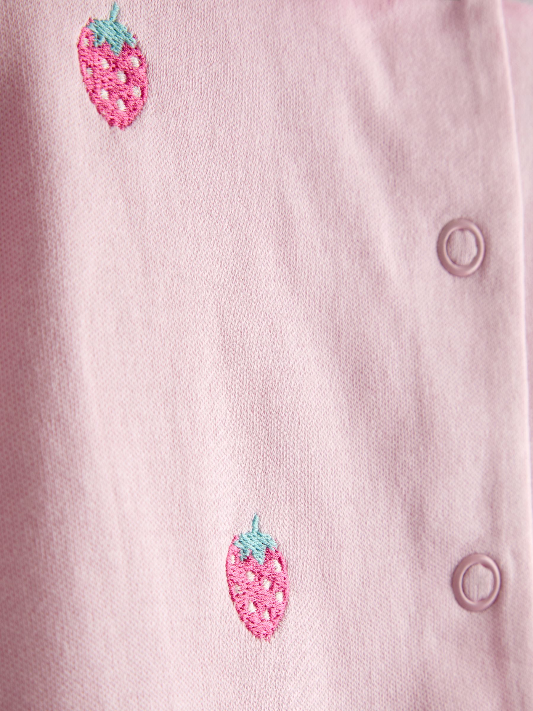 Pink Strawberry Embroidered Organic Cotton Short Sleeve Sleepsuit - Image 4 of 4