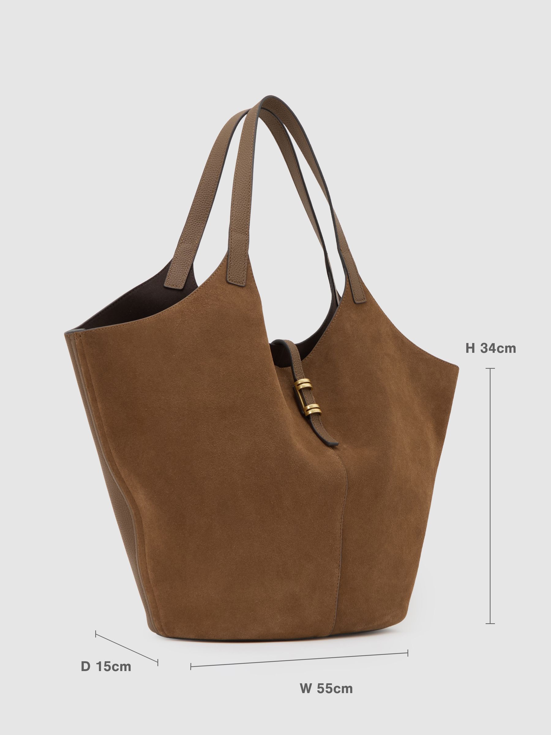 Leather And Suede Tote Bag in Tan - Image 3 of 6